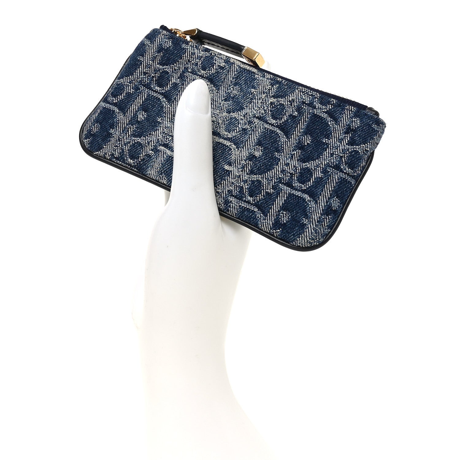 Christian Dior Denim Jacquard Oblique DiorTravel Myrte Zipped Key Case Blue 2 of 8