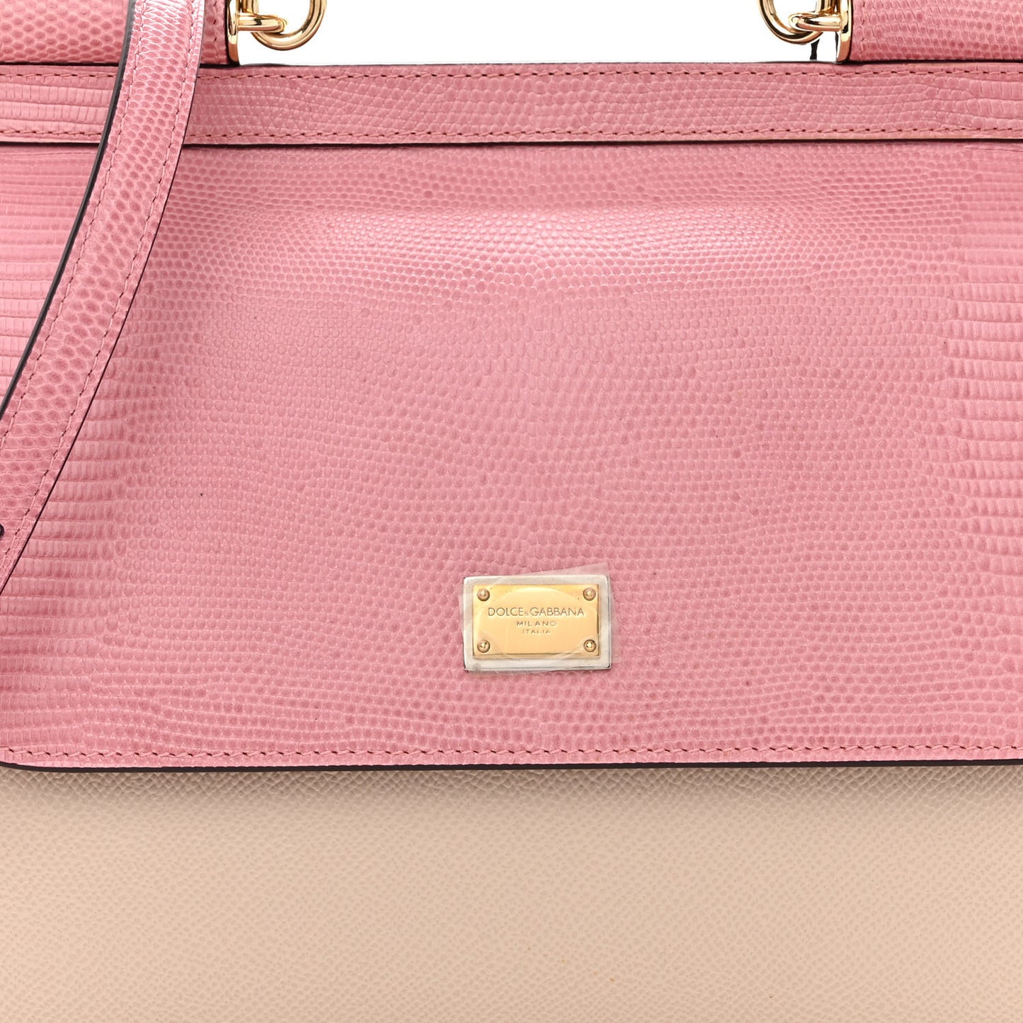 Lizard Calfskin Embossed Medium Miss Sicily Satchel Pink Beige