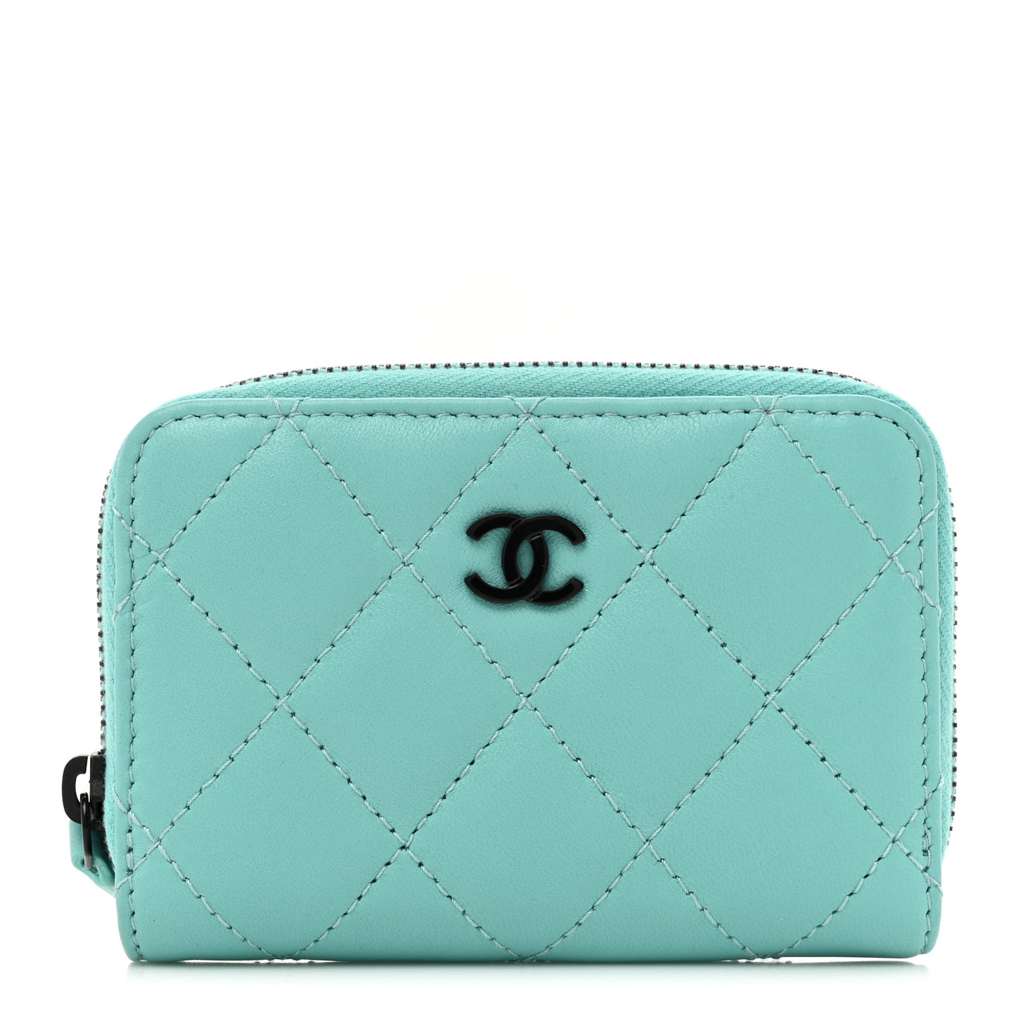 Lambskin Quilted Zip Around Coin Purse Wallet Light Green