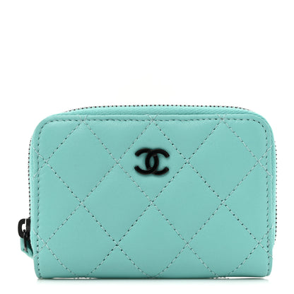 Chanel Lambskin Quilted Zip Around Coin Purse Wallet Light Green 1 of 7