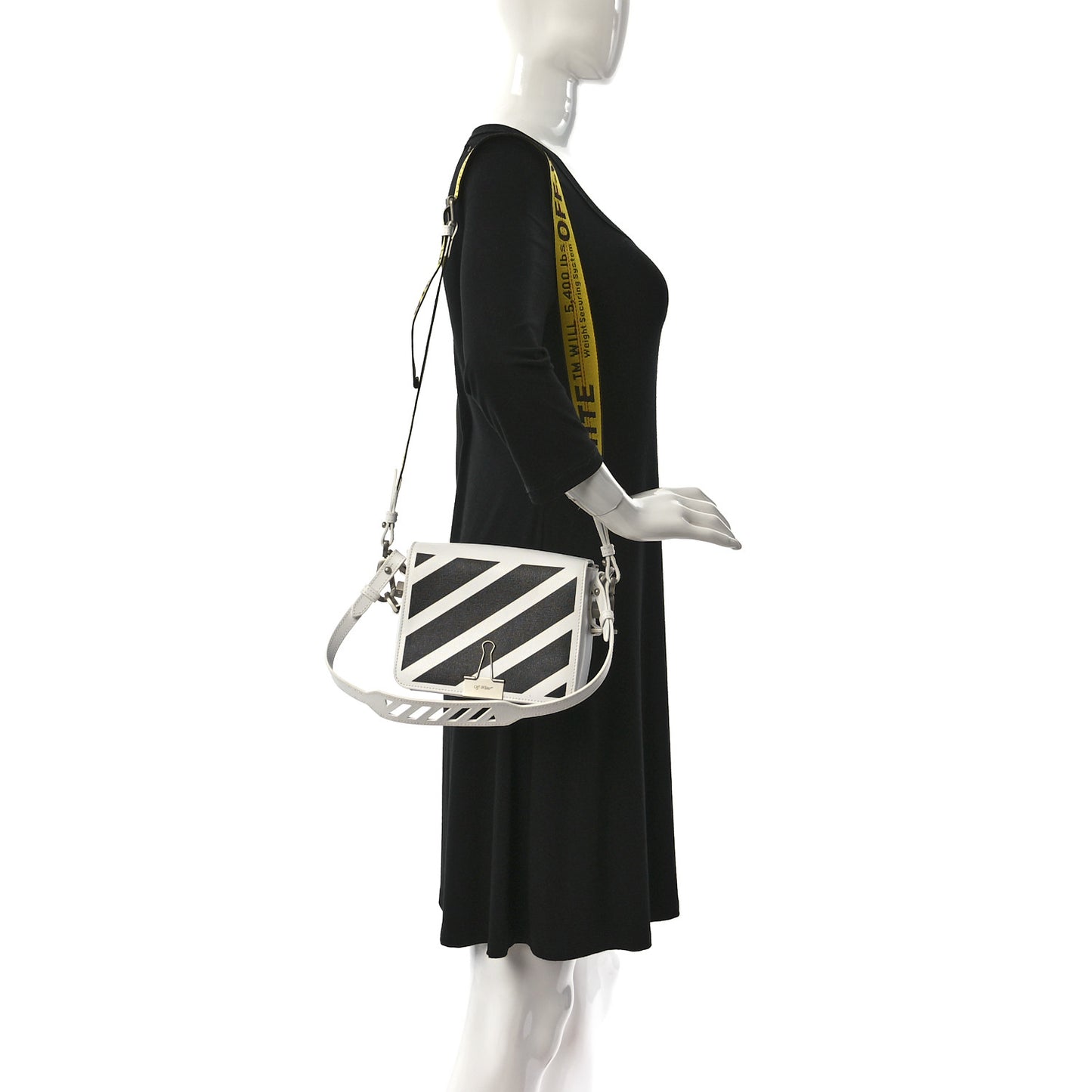 Saffiano Striped Mini Diag Binder Clip Bag White Black