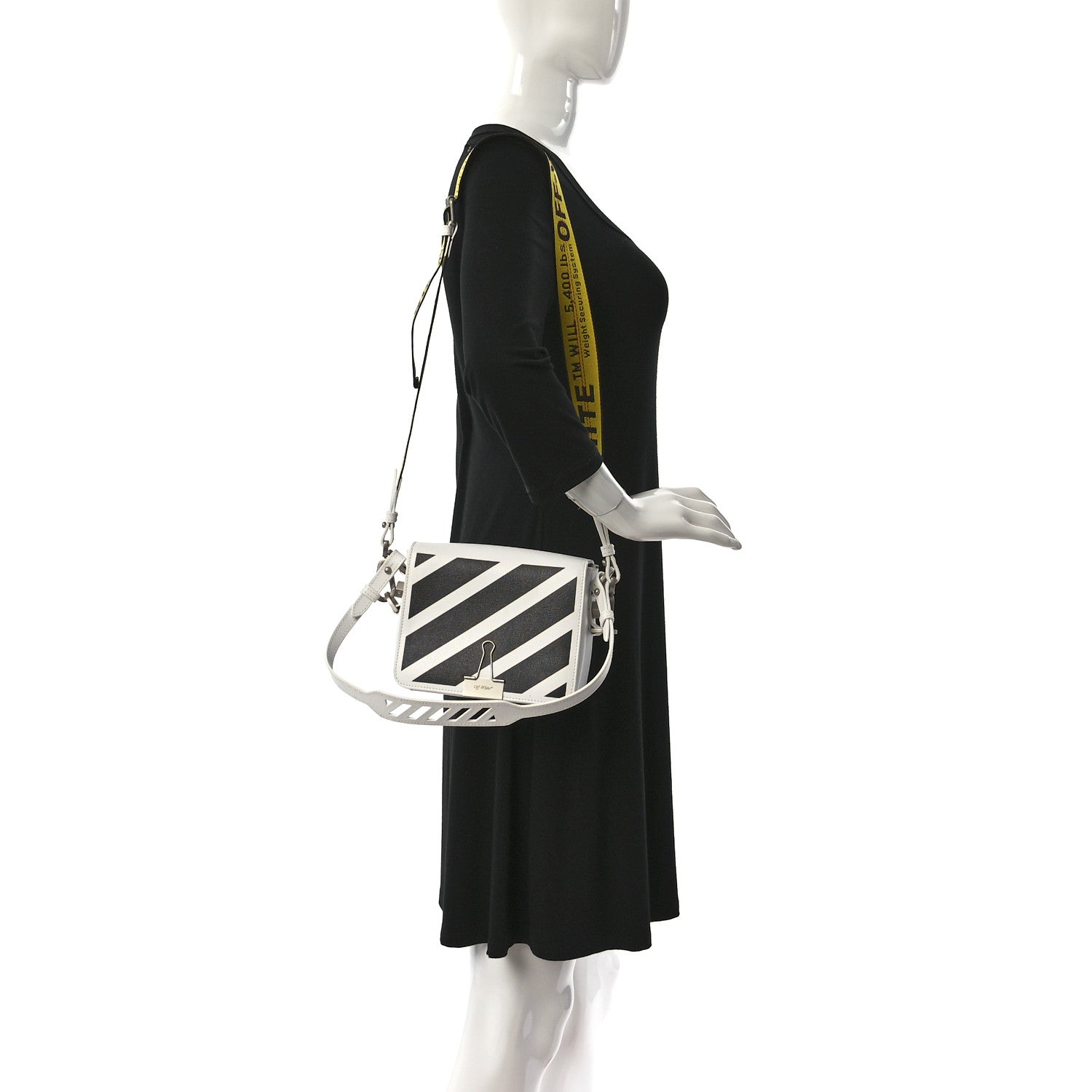 Off-White Saffiano Striped Mini Diag Binder Clip Bag White Black 2 of 10