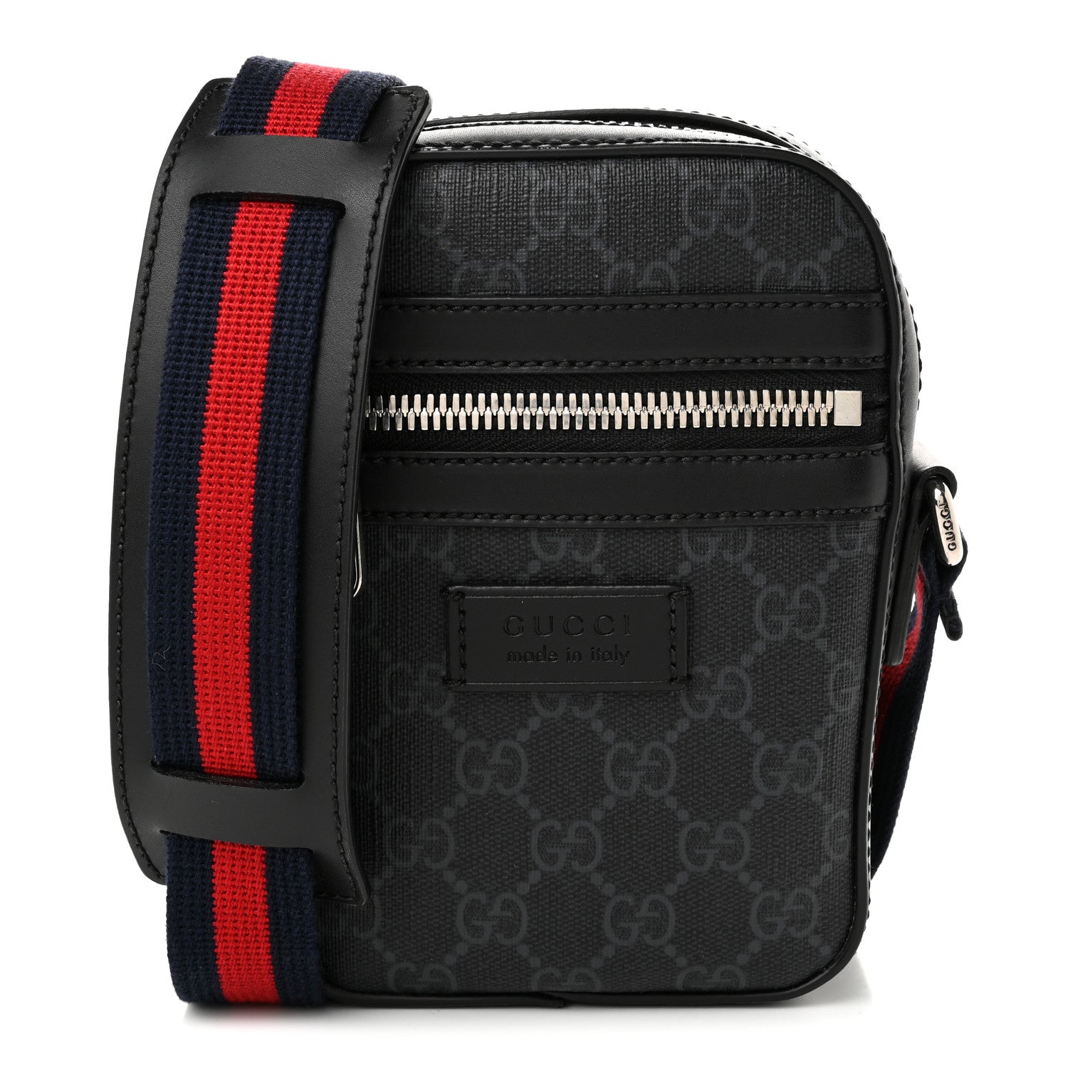 Gucci GG Supreme Monogram Appia Calfskin Web Small Camera Messenger Bag Black Grey 1 of 11