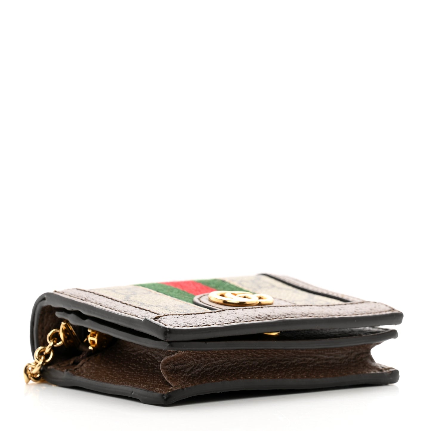GG Supreme Monogram Web Ophidia Chain Card Case Wallet Beige New Acero