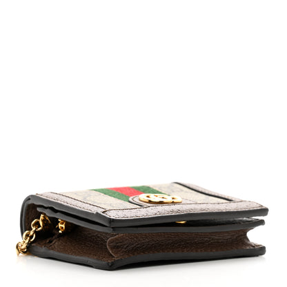 Gucci GG Supreme Monogram Web Ophidia Chain Card Case Wallet Beige New Acero 4 of 8