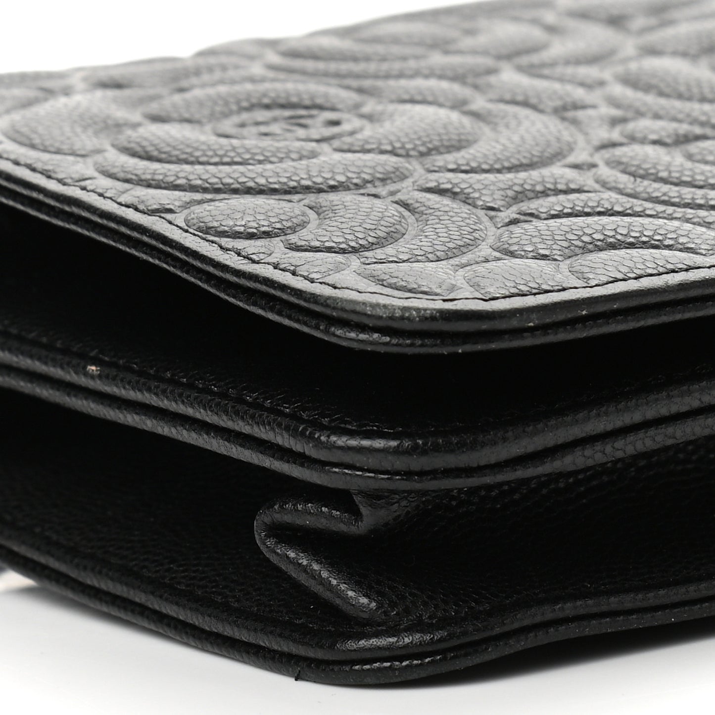 Caviar Camellia Embossed Wallet On Chain WOC Black