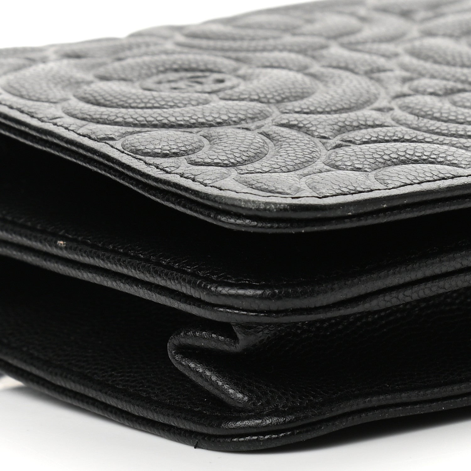 Chanel Caviar Camellia Embossed Wallet On Chain WOC Black 10 of 12