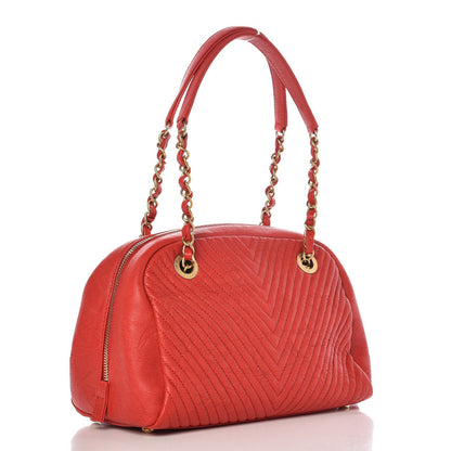 Chanel Wrinkled Lambskin Chevron Quilted Surpique Bowler Red 3 of 6