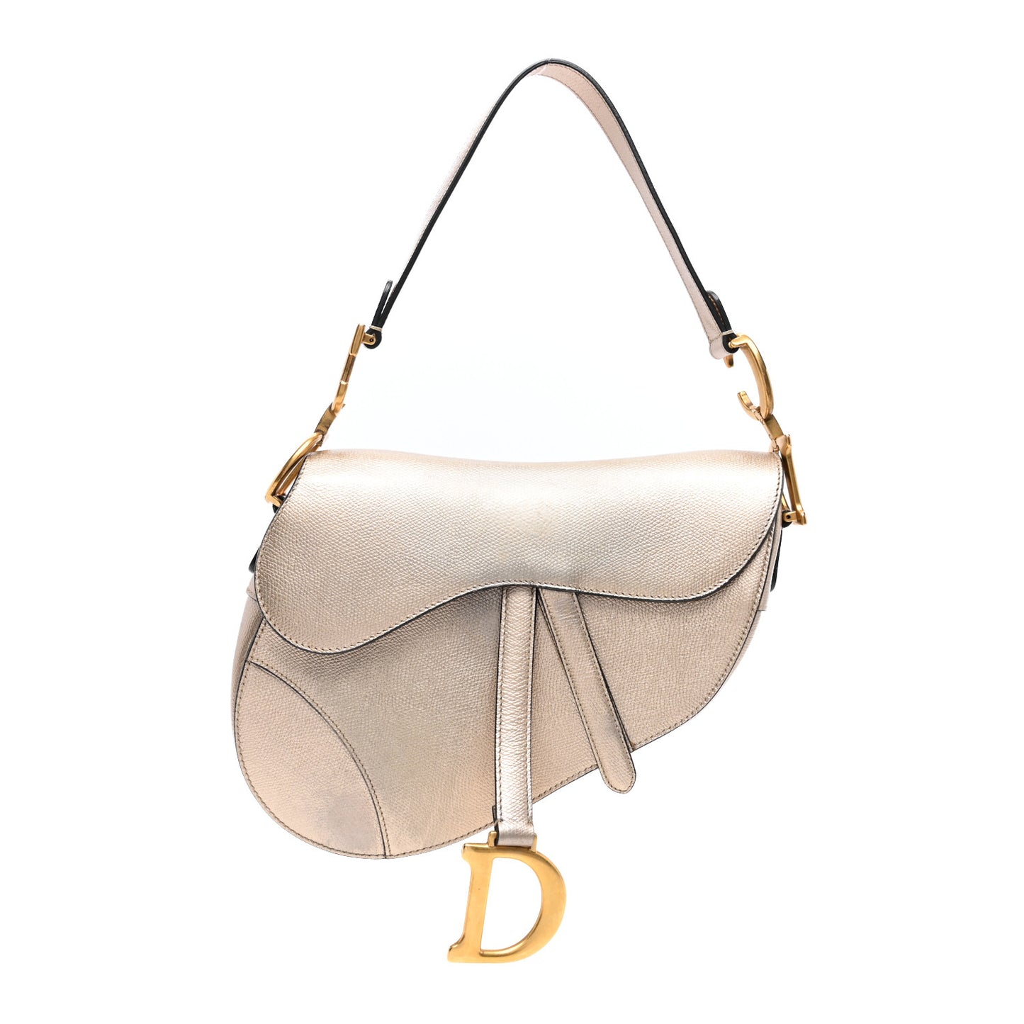 Metallic Grained Calfskin Saddle Bag Gold