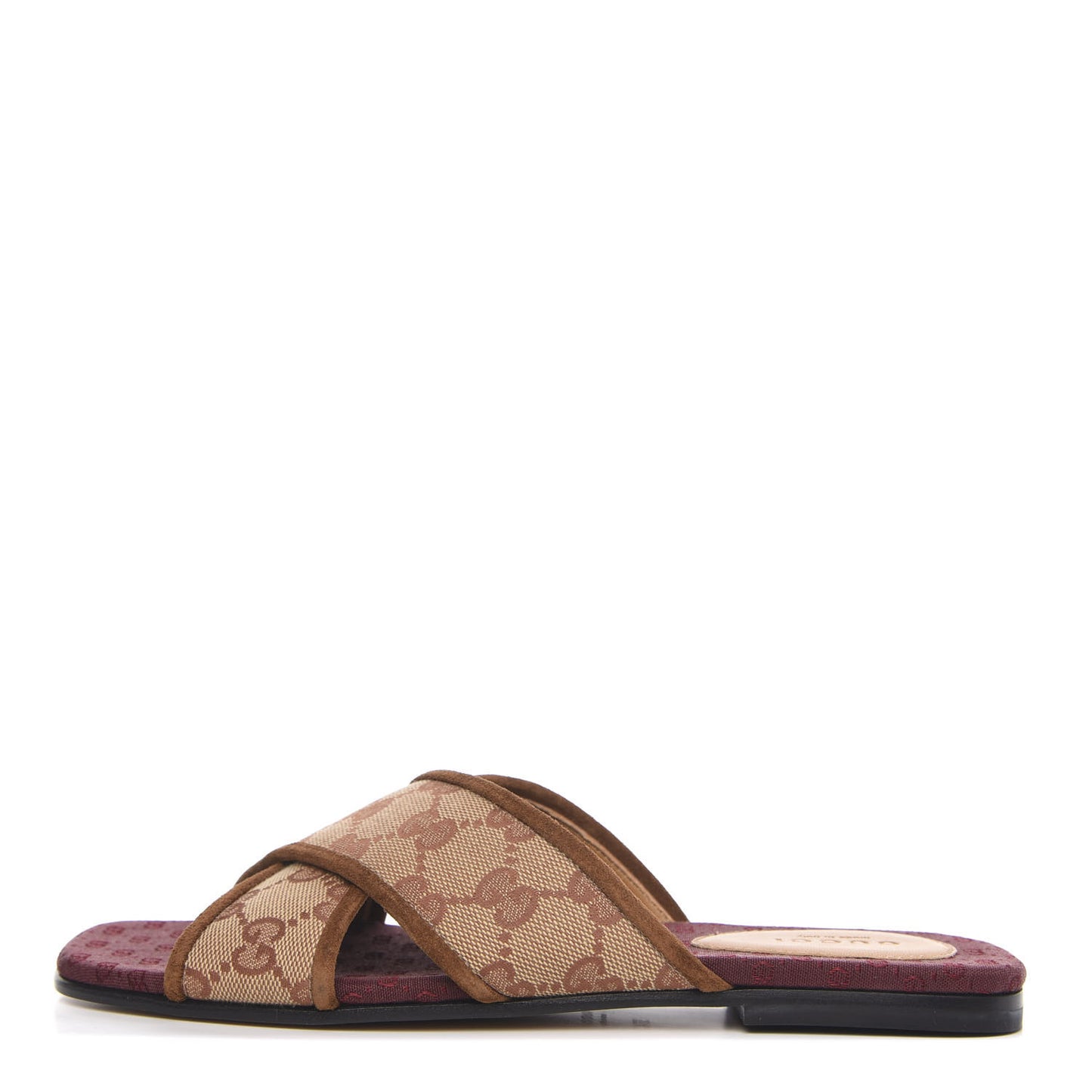 GG Monogram Suede Womens Criss Cross Slide Sandals 36.5 Beige Ruggine Cuir