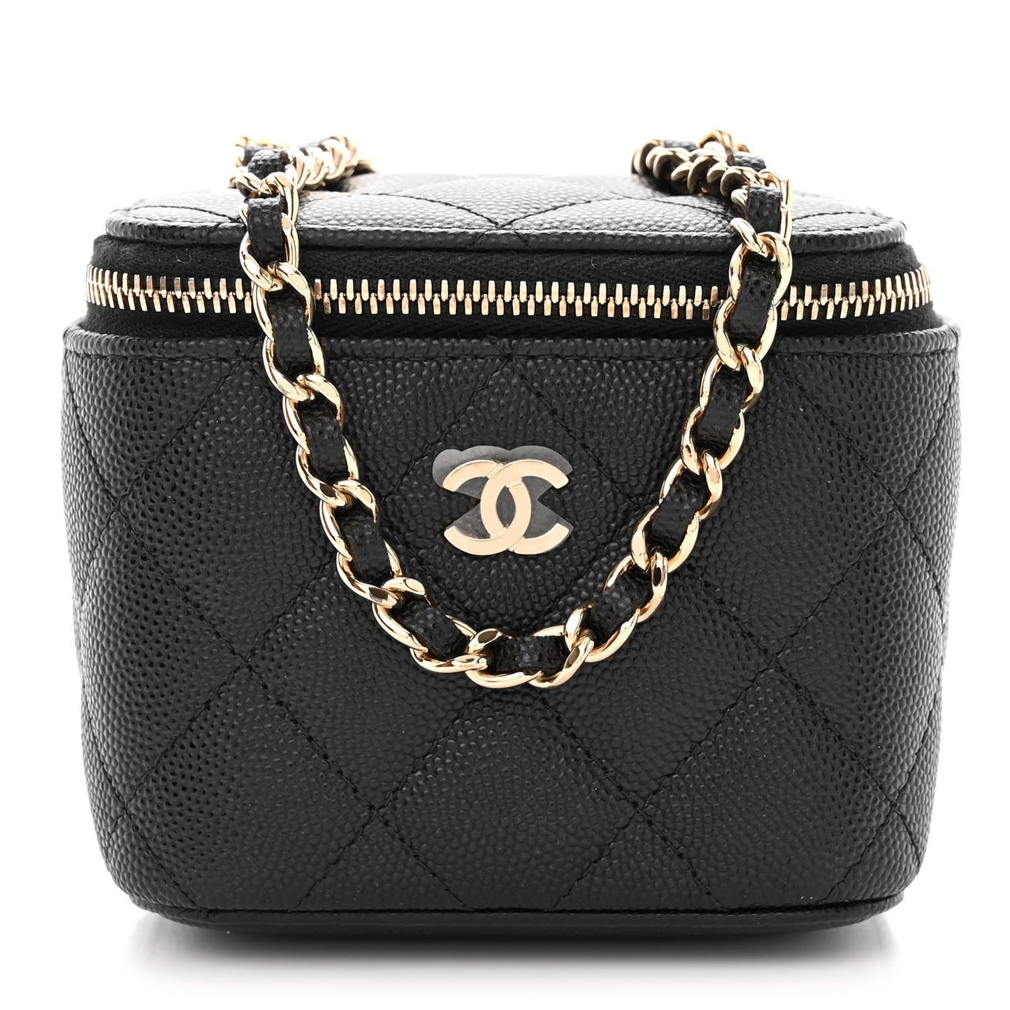 Caviar Quilted Mini Vanity Case With Chain Black