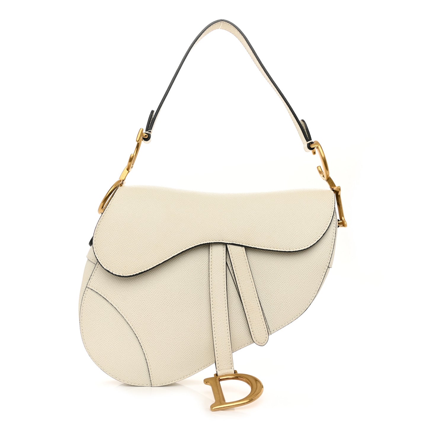 Grained Calfskin Saddle Bag White