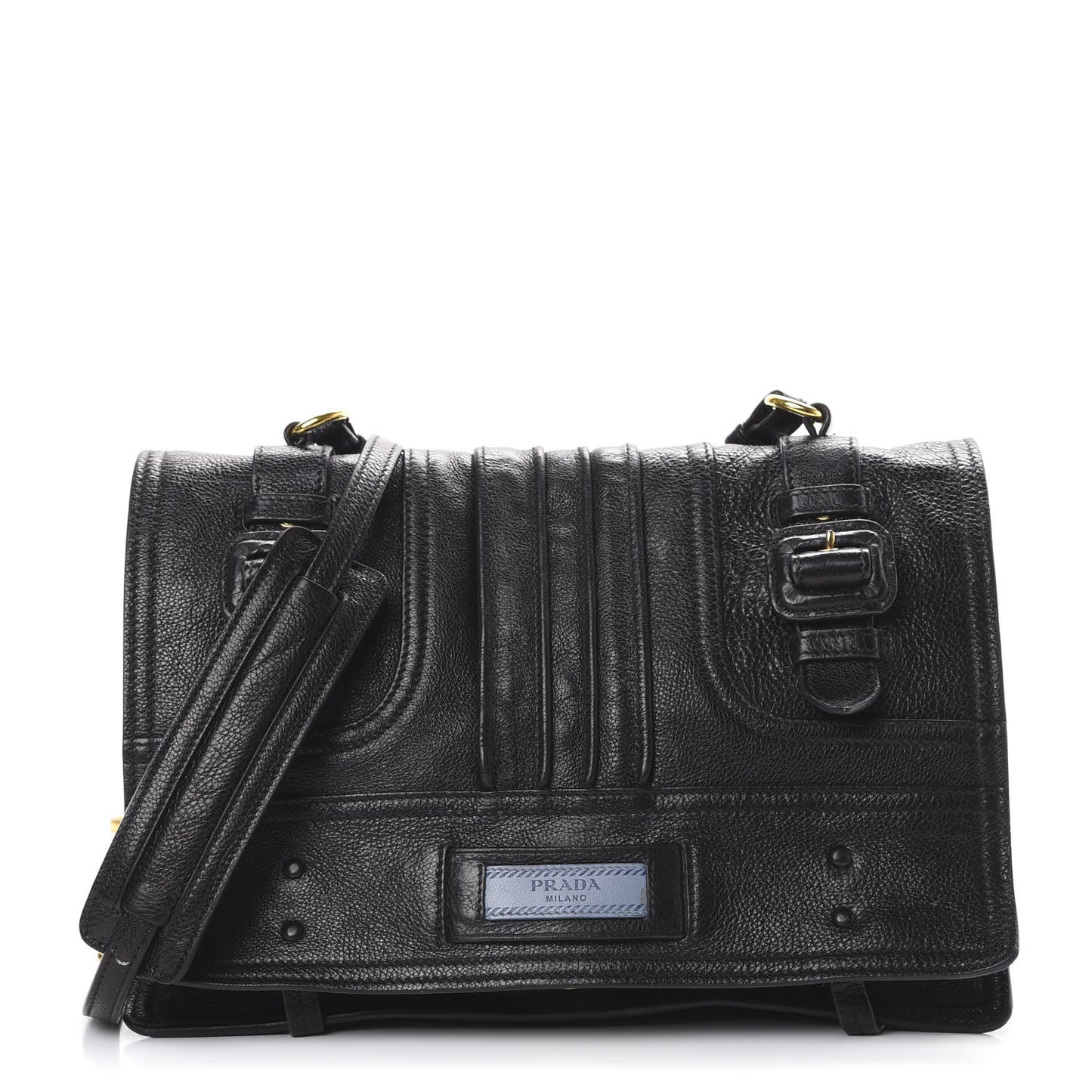 Glace Calfskin Etiquette Flap Shoulder Bag Black
