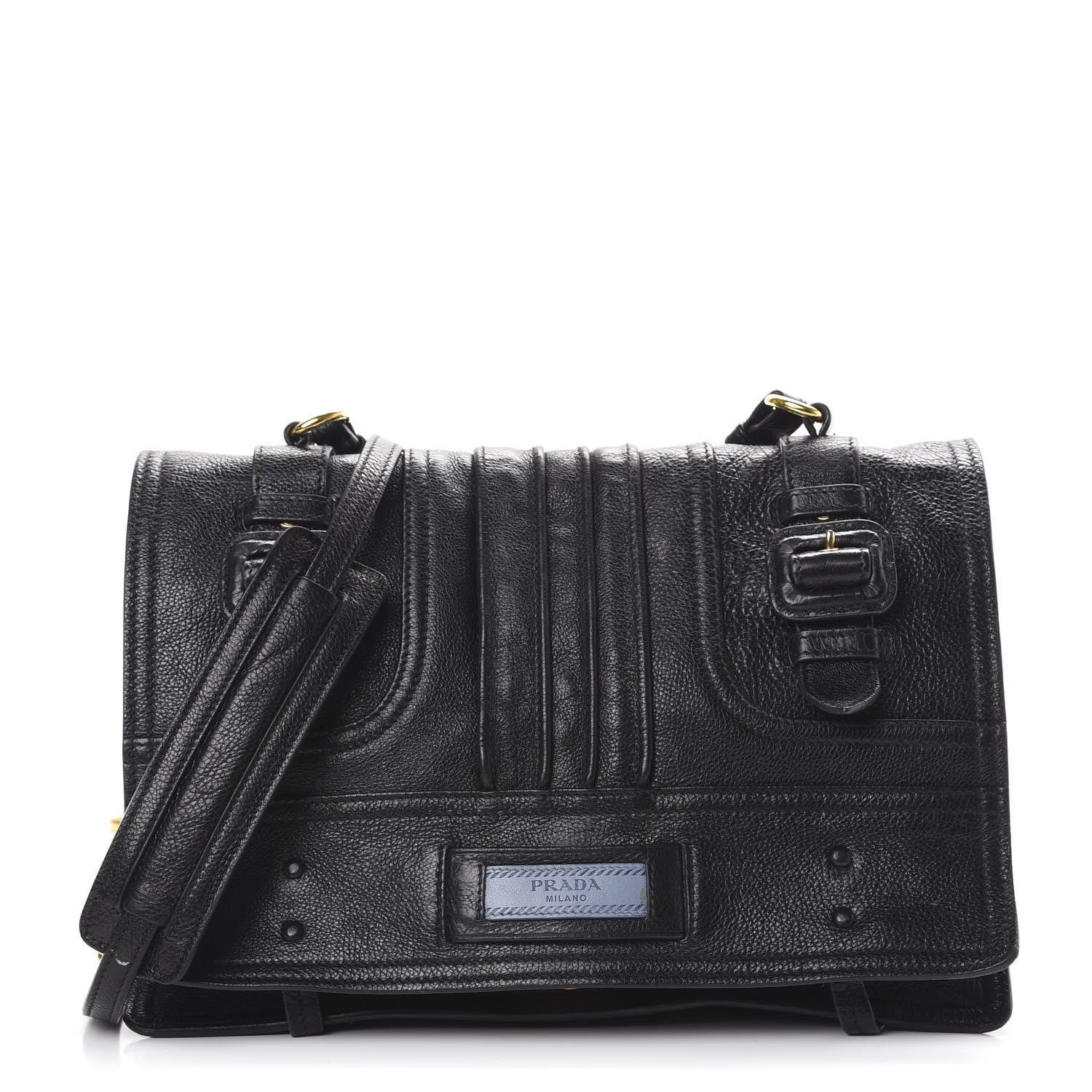 Prada Glace Calfskin Etiquette Flap Shoulder Bag Black 1 of 21