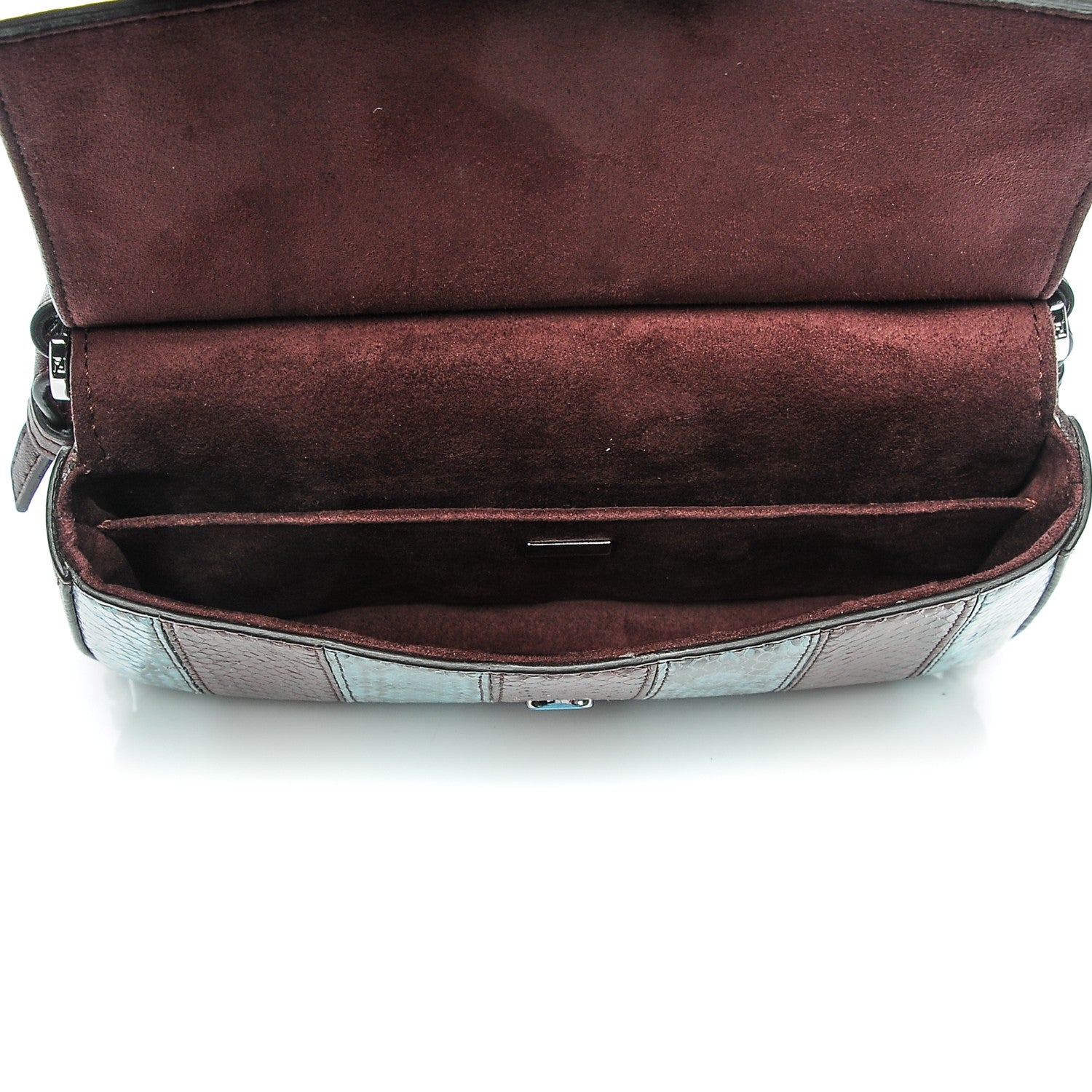 Fendi Elaphe Vitello Dolce Pequin Inlay Studded Micro Double Baguette Bordeaux Sky 5 of 9