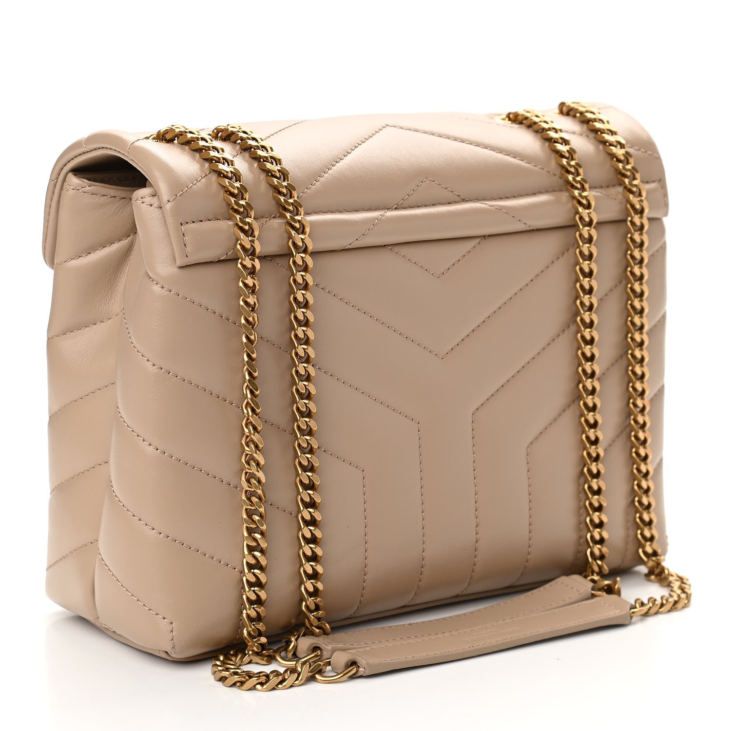 Saint Laurent Calfskin Y Quilted Monogram Small Loulou Chain Satchel Dark Beige 3 of 9