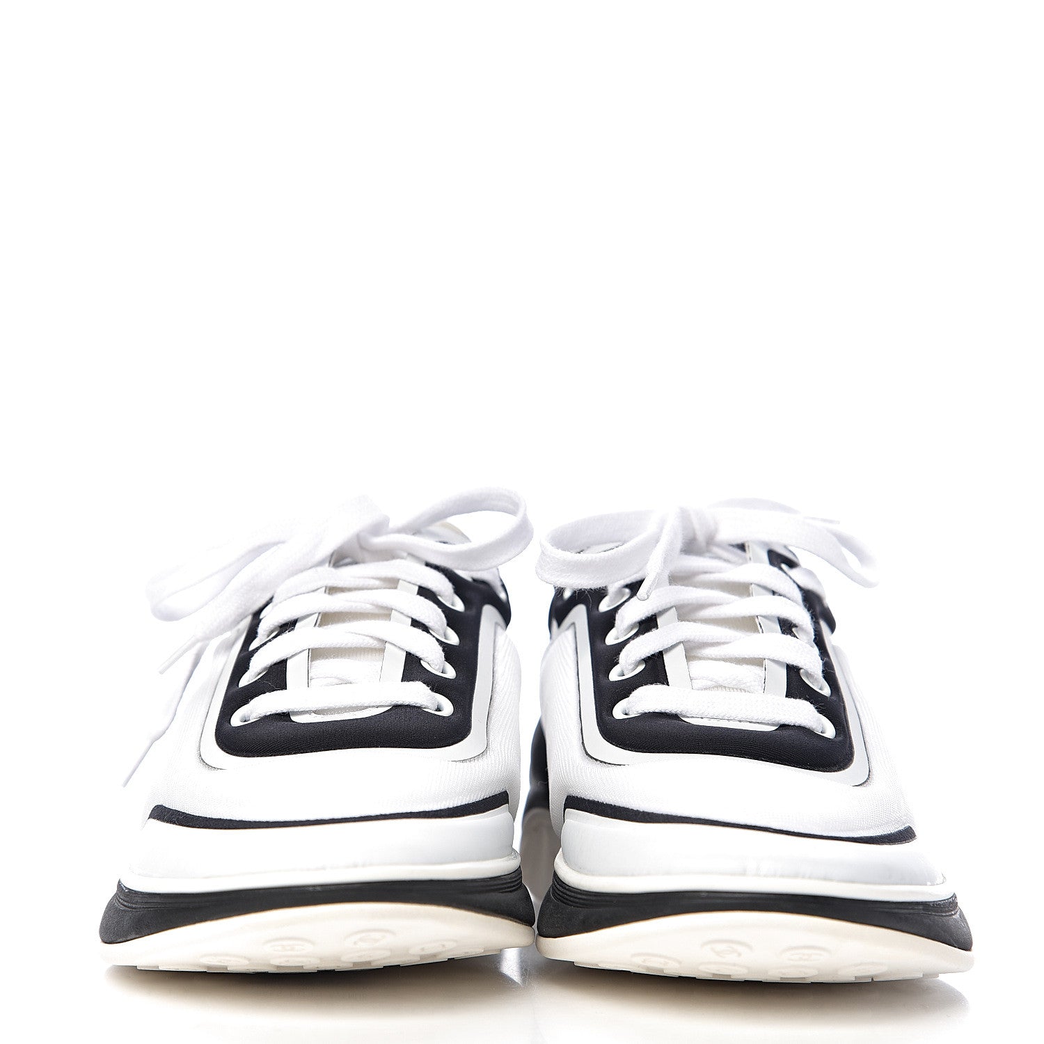 Chanel Lycra Womens CC Sneakers 38 White Black 2 of 10