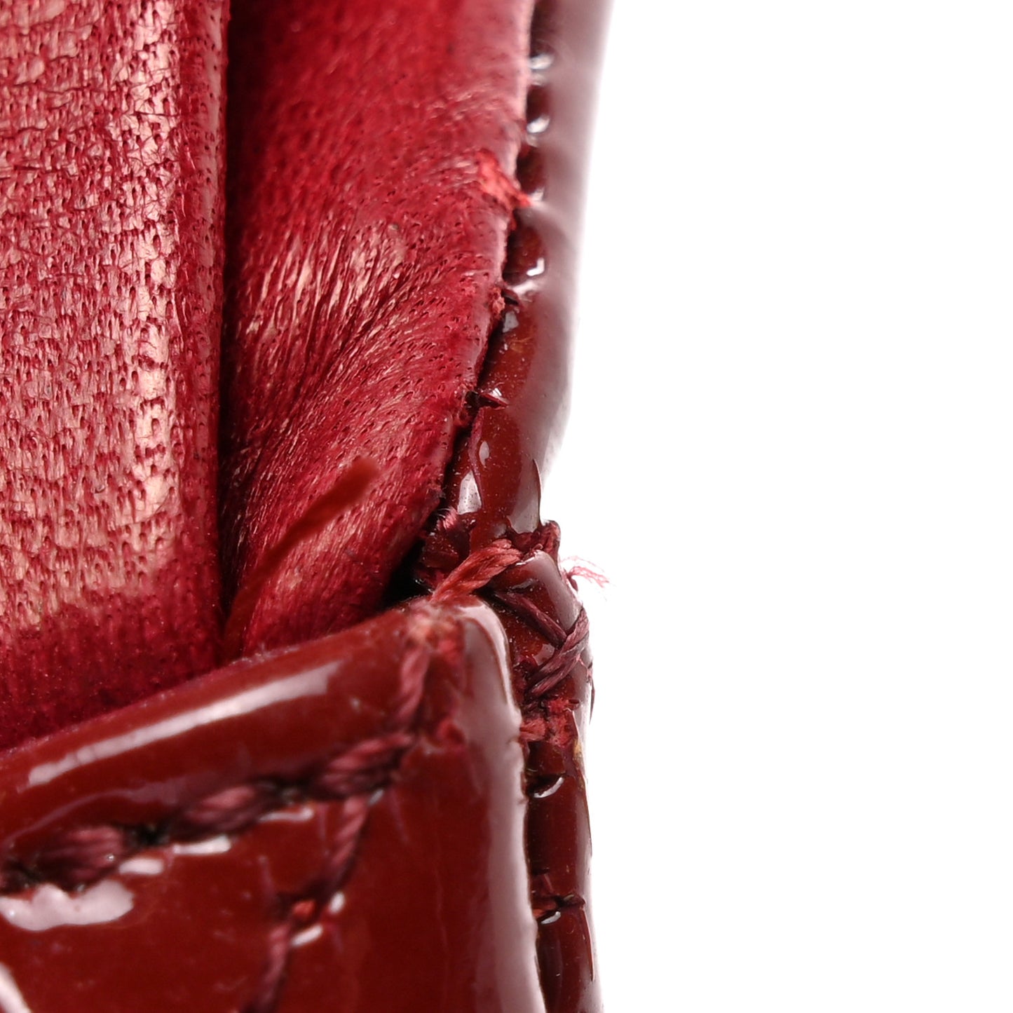 Patent Calfskin Quilted Medium Double Flap Dark Red