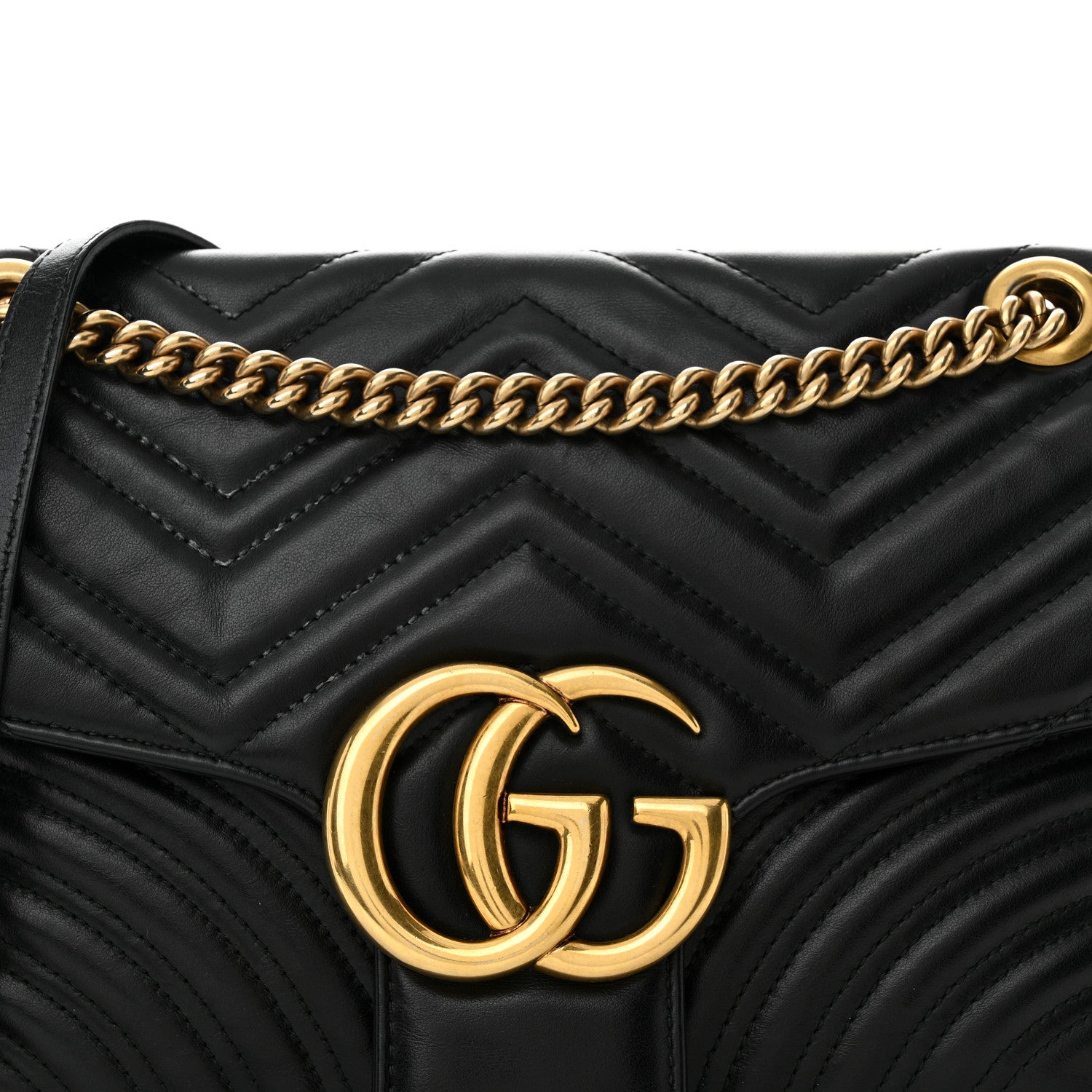 Gucci Calfskin Matelasse Medium GG Marmont Shoulder Bag Black 8 of 10
