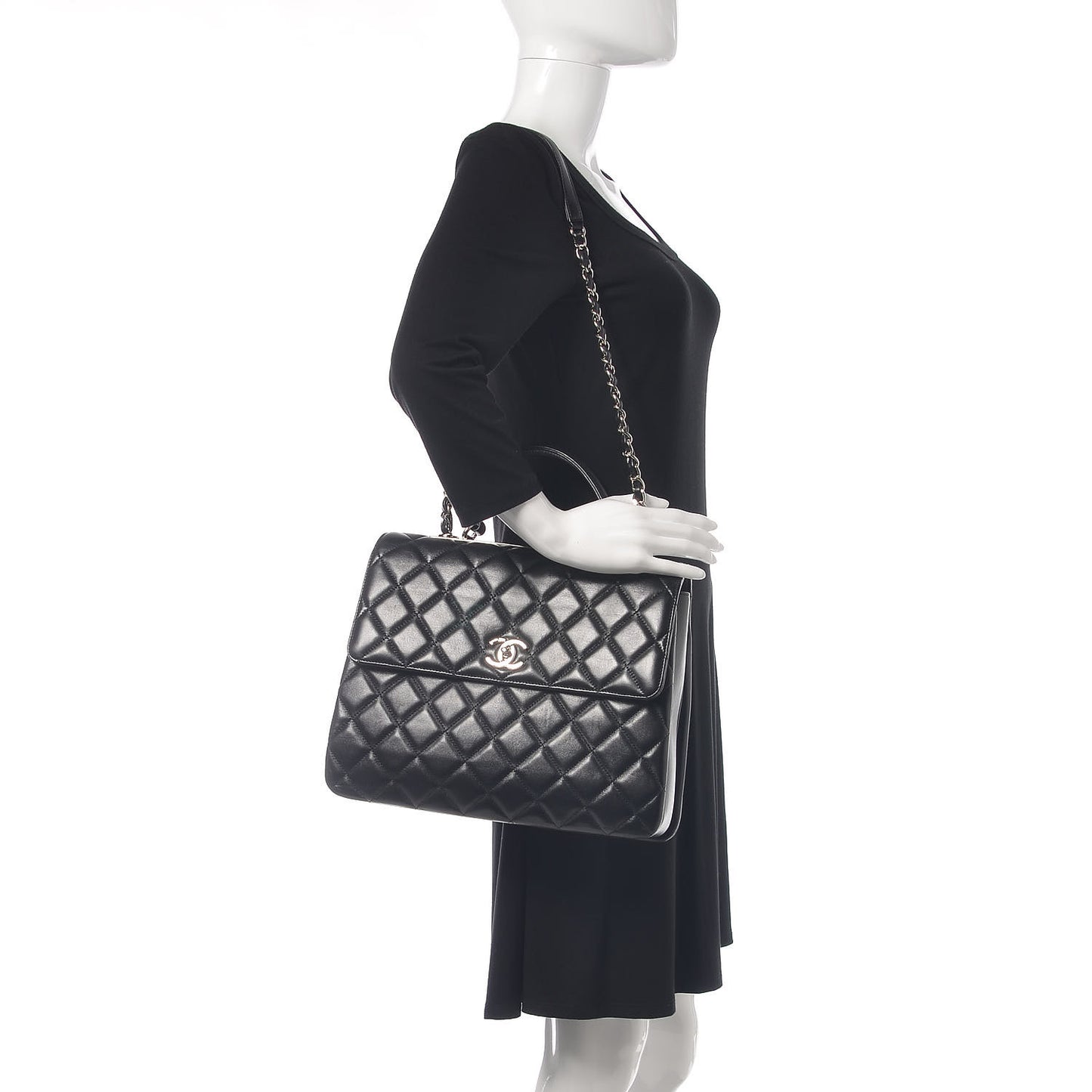 Lambskin Quilted Large Trendy CC Dual Handle Flap Bag Black