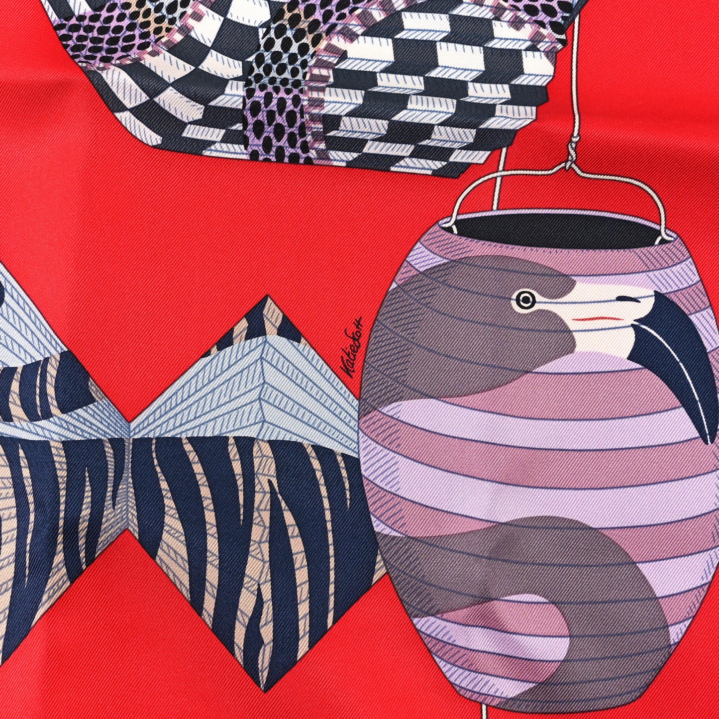 Silk Lanternes Ballons et Cocardes Scarf 90 Gris Rouge Mauve