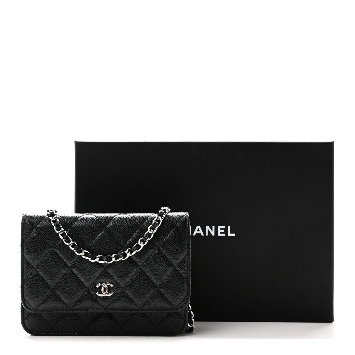 Caviar Quilted Mini Wallet On Chain WOC Black