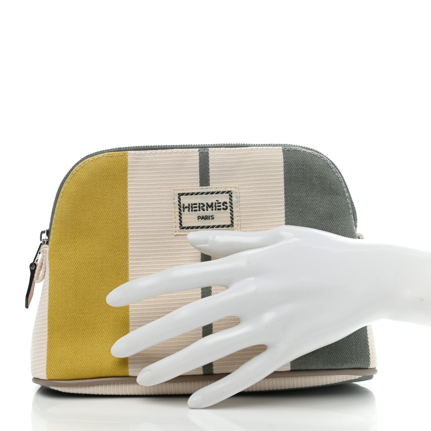 Hermes Cotton Stripe Bolide Rayures Rocabar Mini Travel Cosmetic Pouch Absinthe 2 of 7