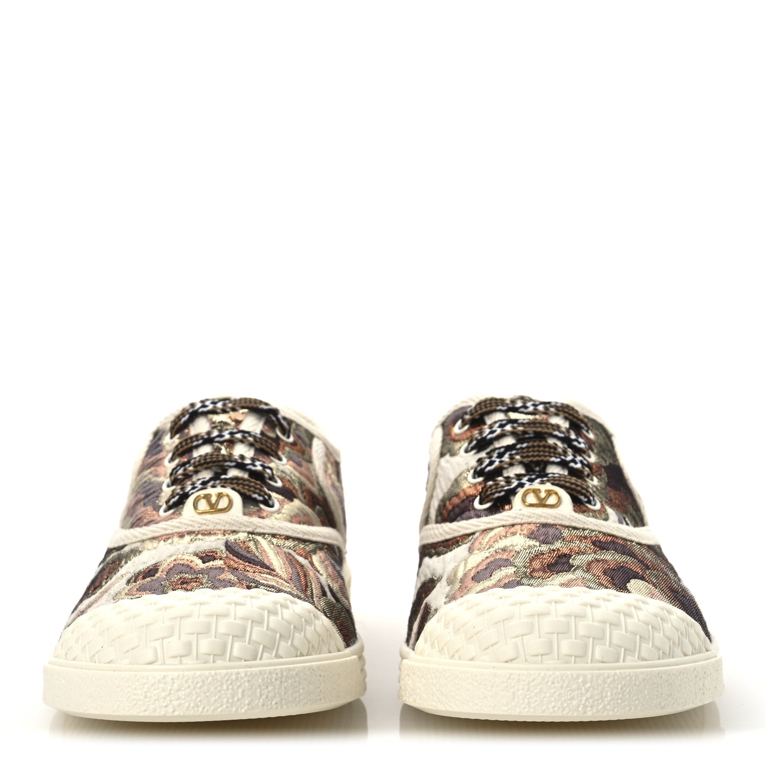 Valentino Garavani Metallic Jacquard Apres L'hiver Womens Bay By Bay Sneakers 38.5 Ivory 3 of 11