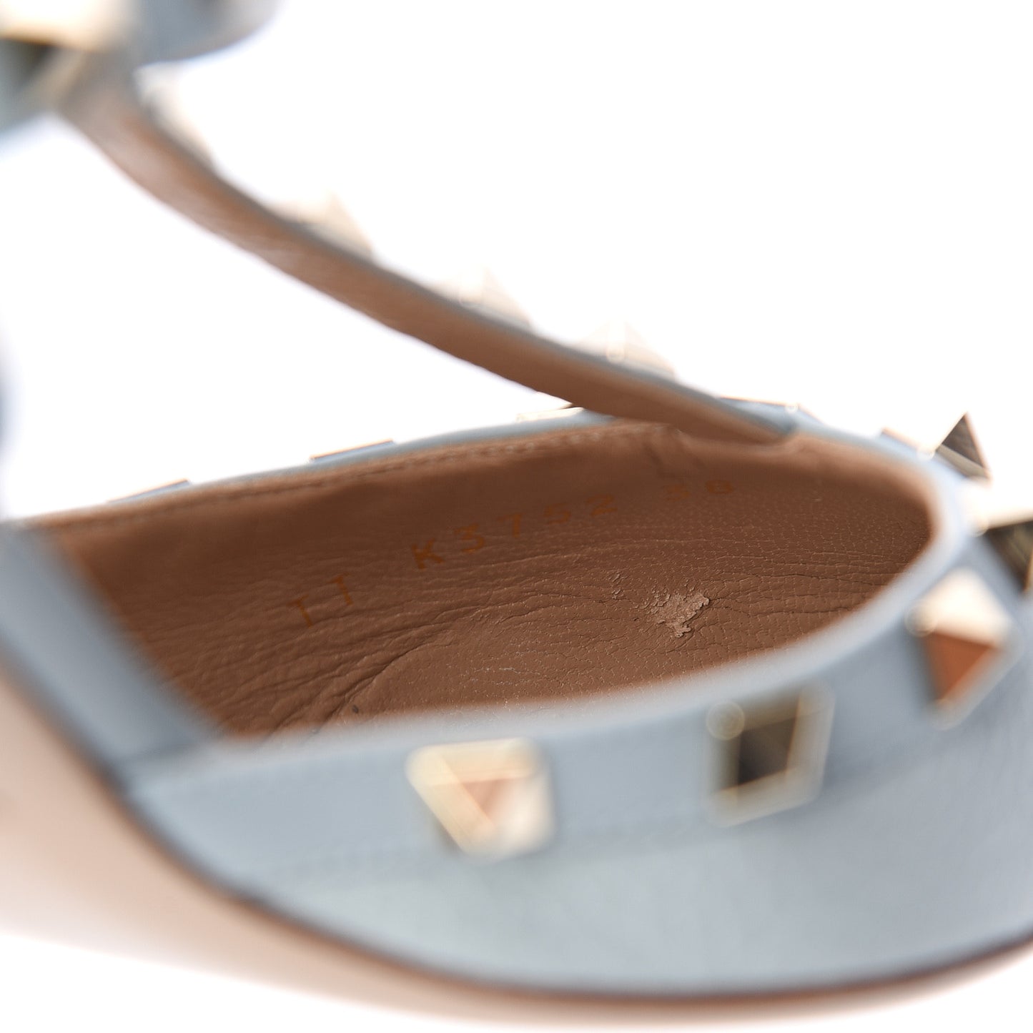 Pebbled Calfskin Rockstud Ankle Strap 65mm Pumps 38 Sky Sorbet