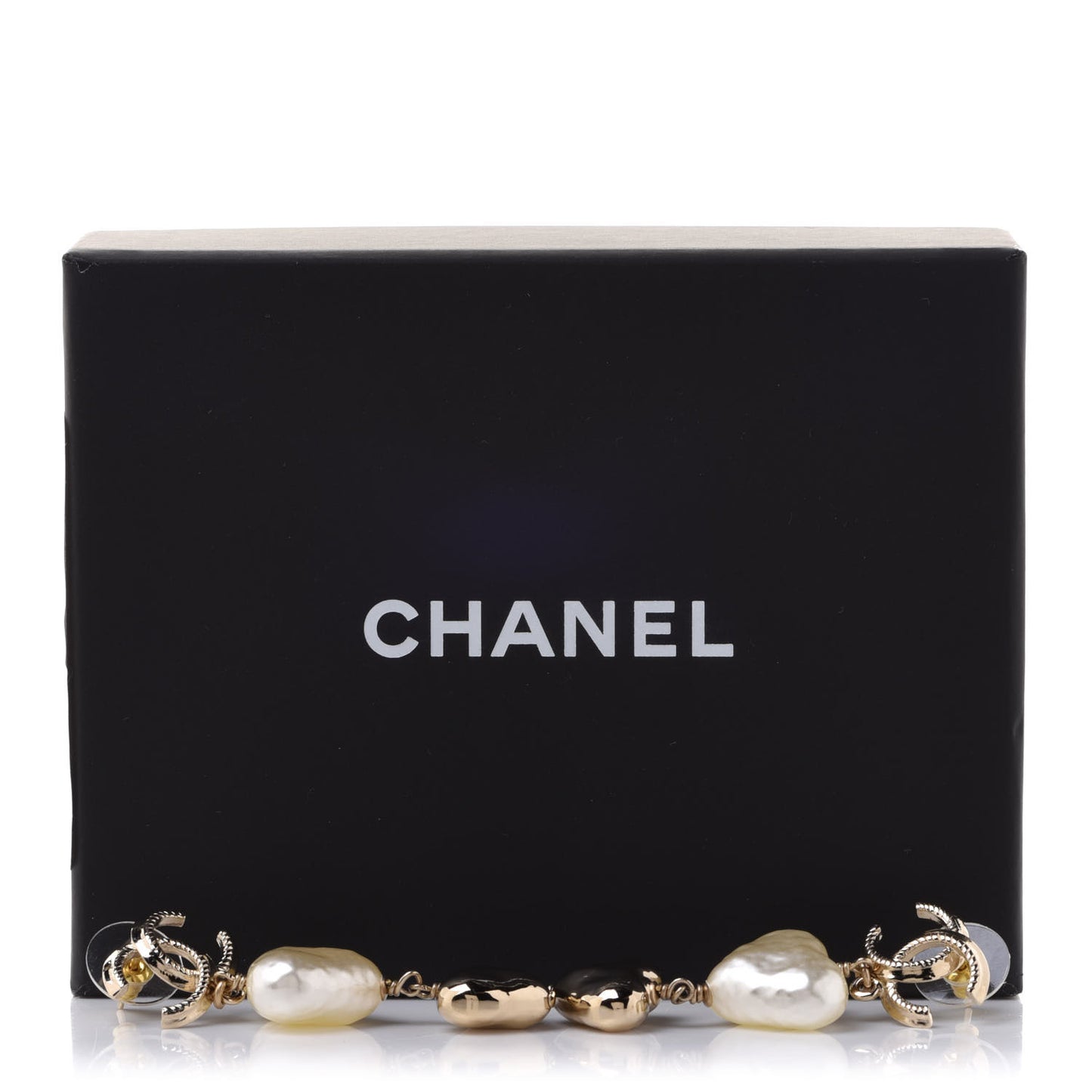 Pearl CC Double Heart Drop Earrings Gold