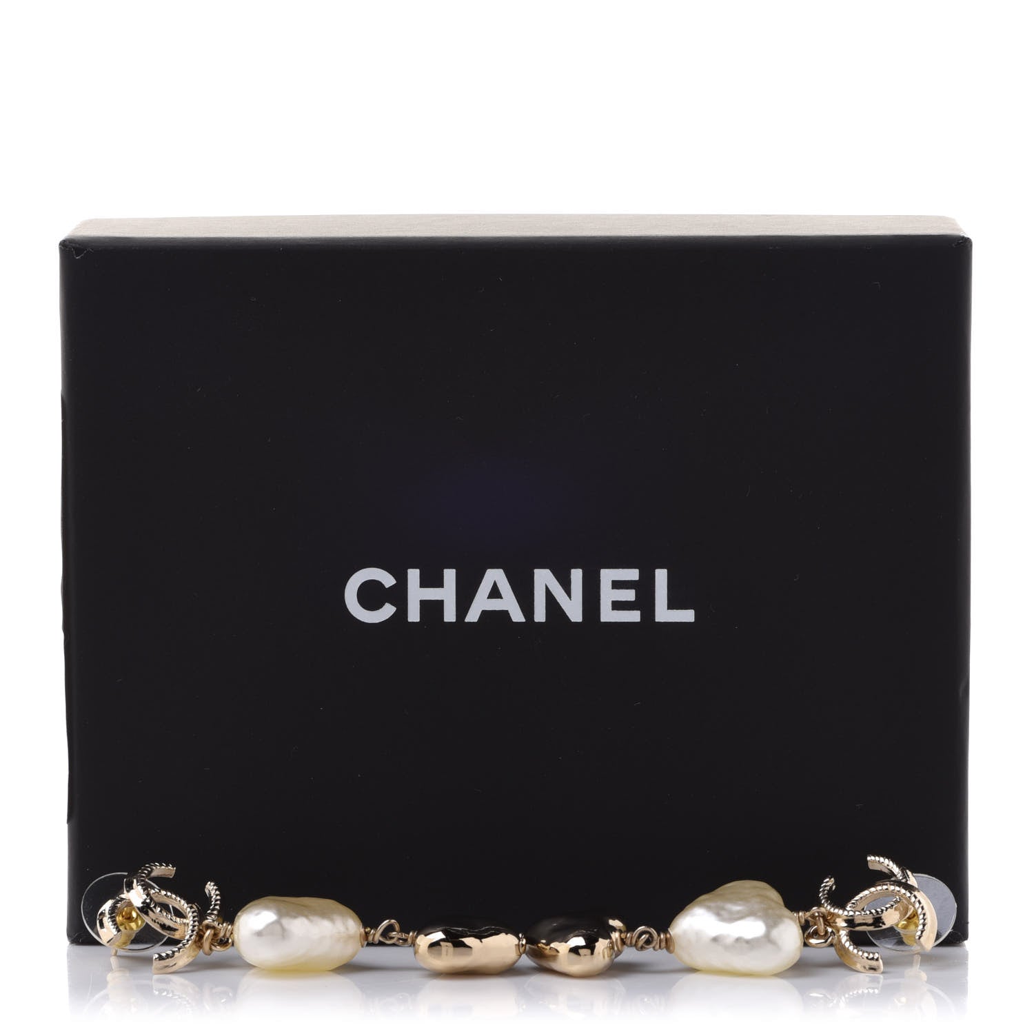 Chanel Pearl CC Double Heart Drop Earrings Gold 5 of 5