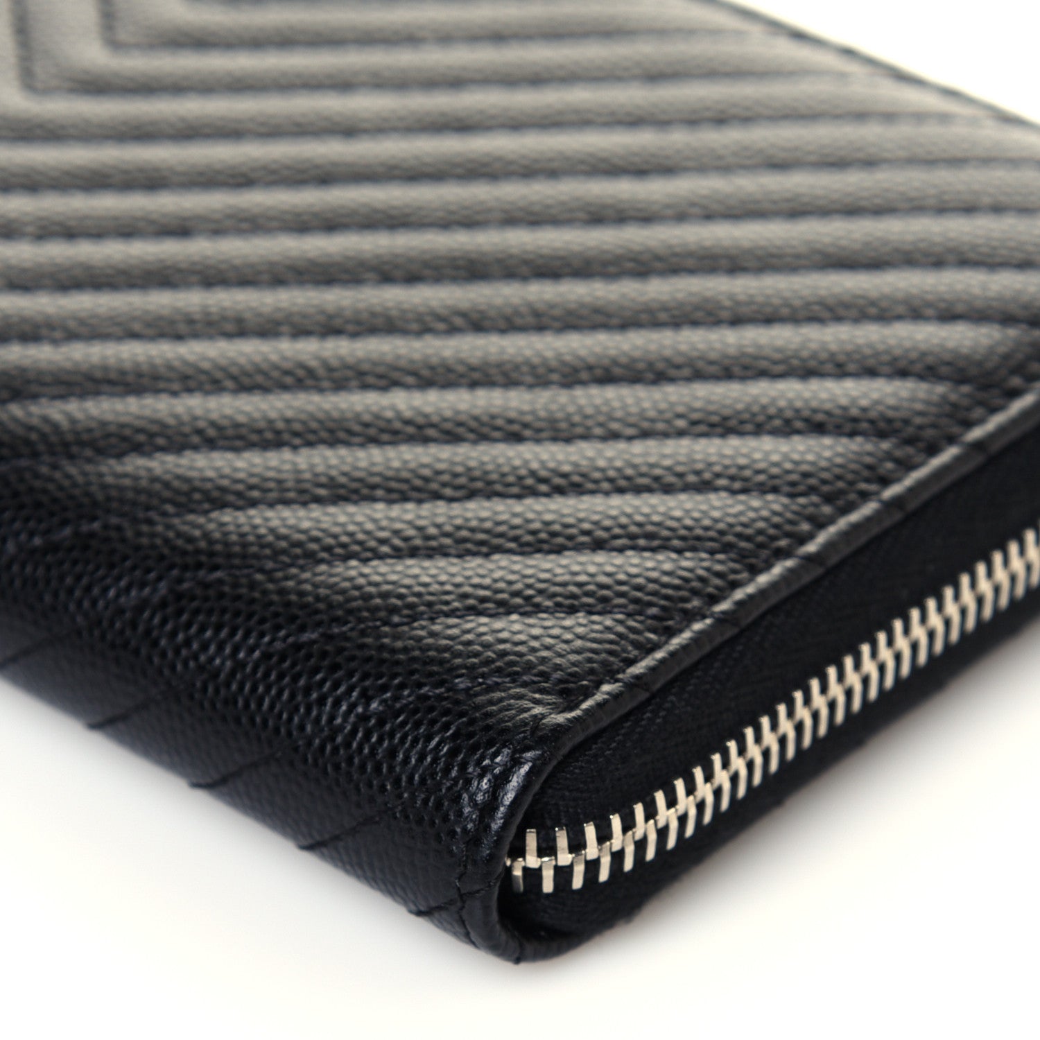 Chanel Caviar Chevron Large Gusset Zip Around Wallet Black 10 of 14