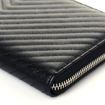 Chanel Caviar Chevron Large Gusset Zip Around Wallet Black 10 of 14