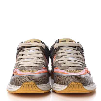 Gucci Calfskin Suede Mesh Lizard Embossed Womens Ultrapace Sneakers 36 Silver Anthracite Neon Orange 3 of 8