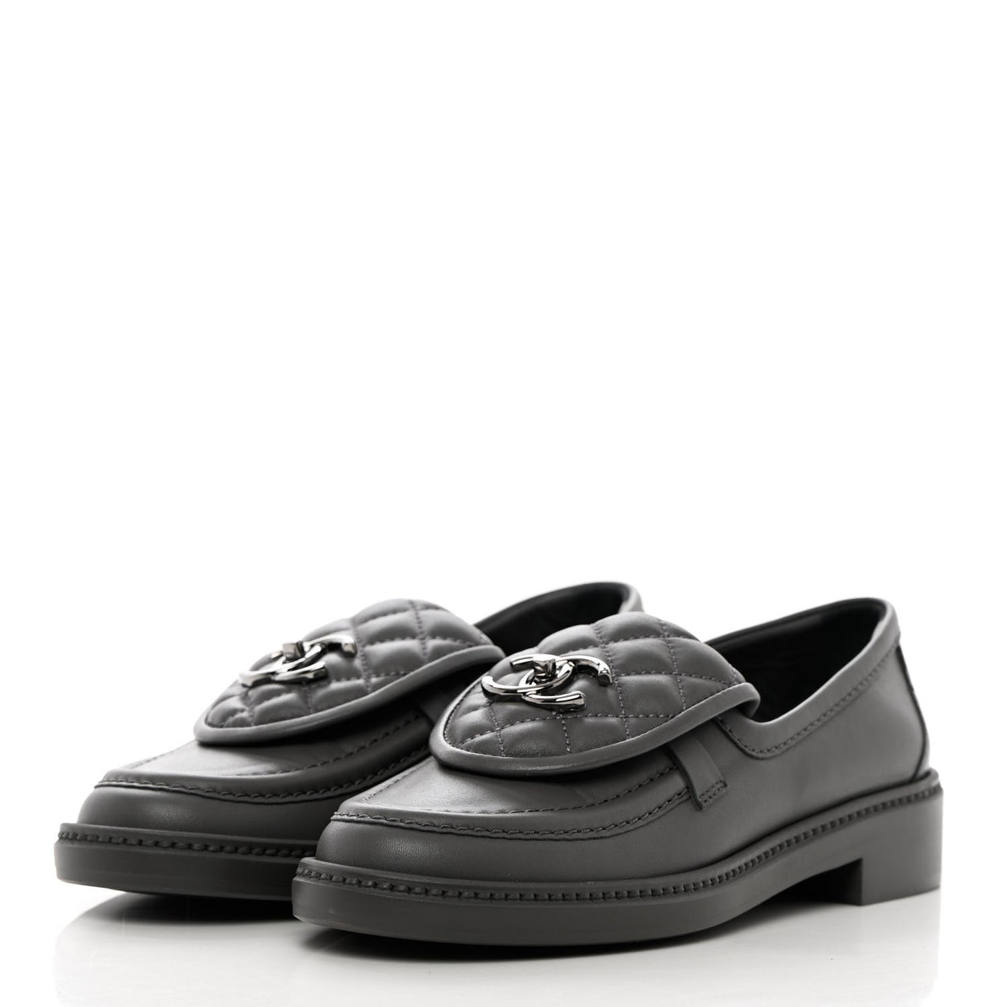 Lambskin Quilted CC Turnlock Loafers 36 Grey