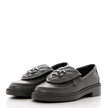 Chanel Lambskin Quilted CC Turnlock Loafers 36 Grey 3 of 14