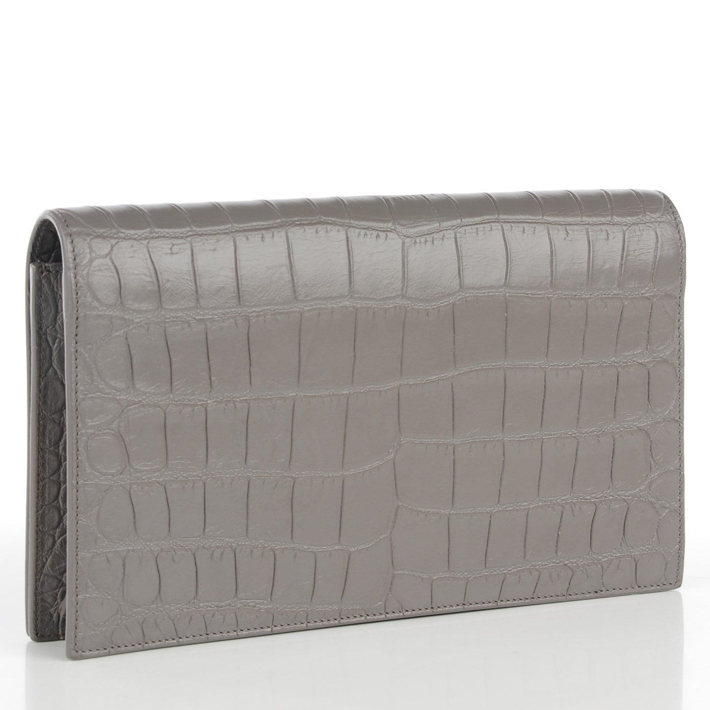 Croc Embosssed Calfskin Classic Kate Monogram Clutch Fog
