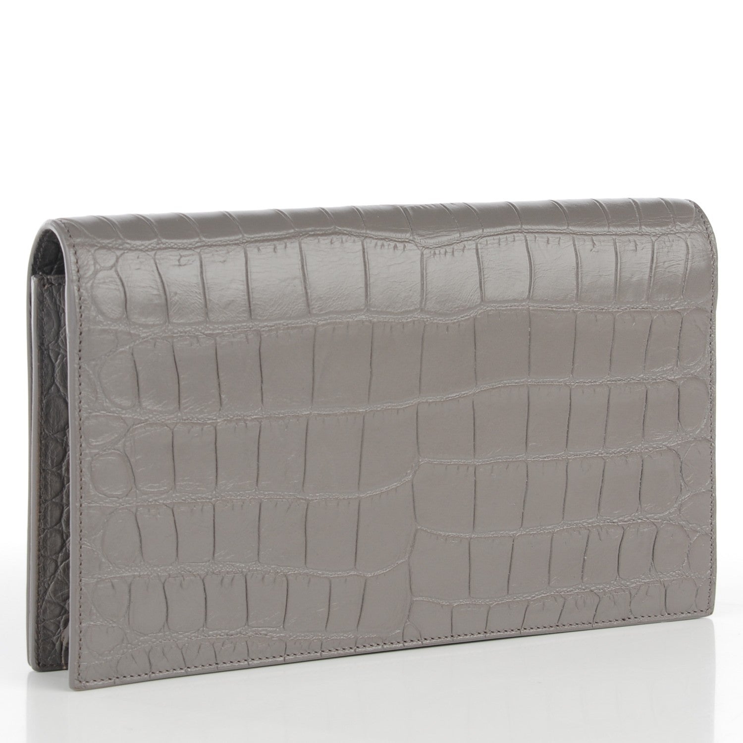 Saint Laurent Croc Embosssed Calfskin Classic Kate Monogram Clutch Fog 3 of 8