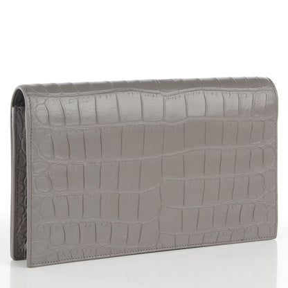 Saint Laurent Croc Embosssed Calfskin Classic Kate Monogram Clutch Fog 3 of 8