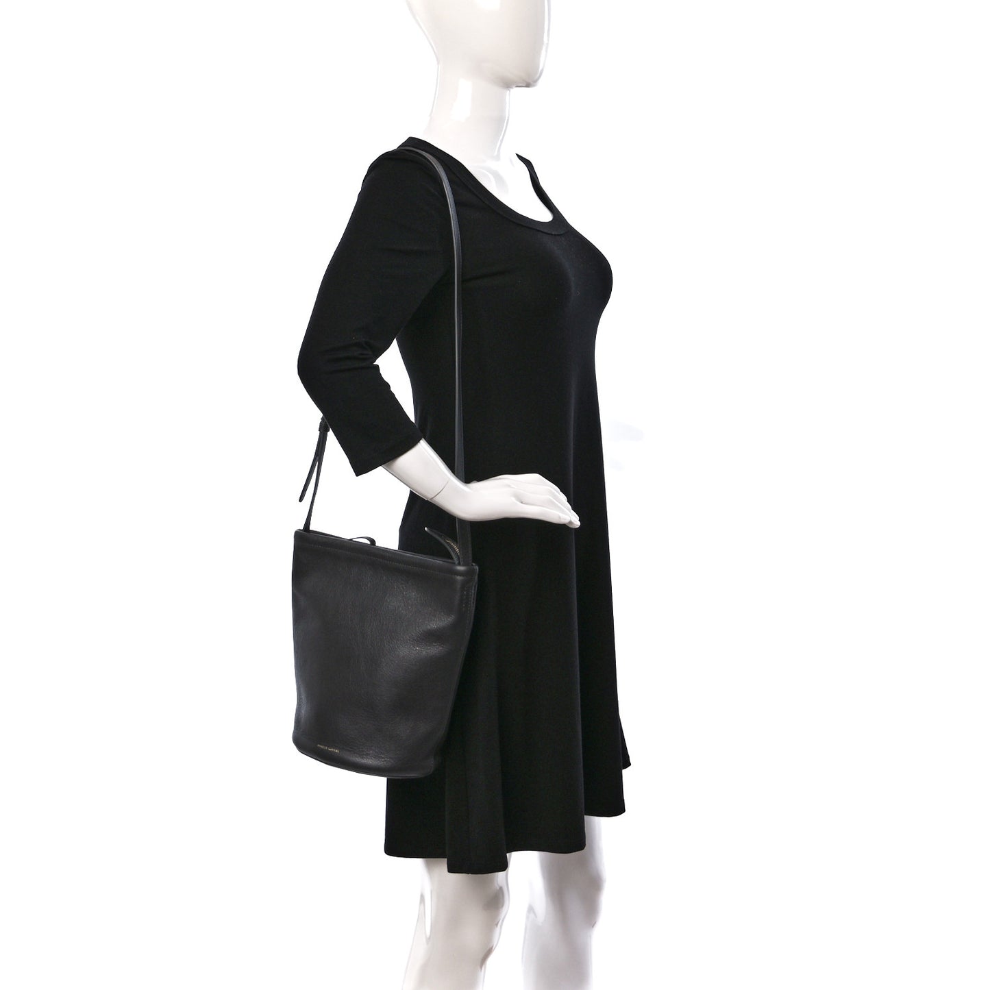 Pebbled Calfskin Zip Bucket Bag Aglio