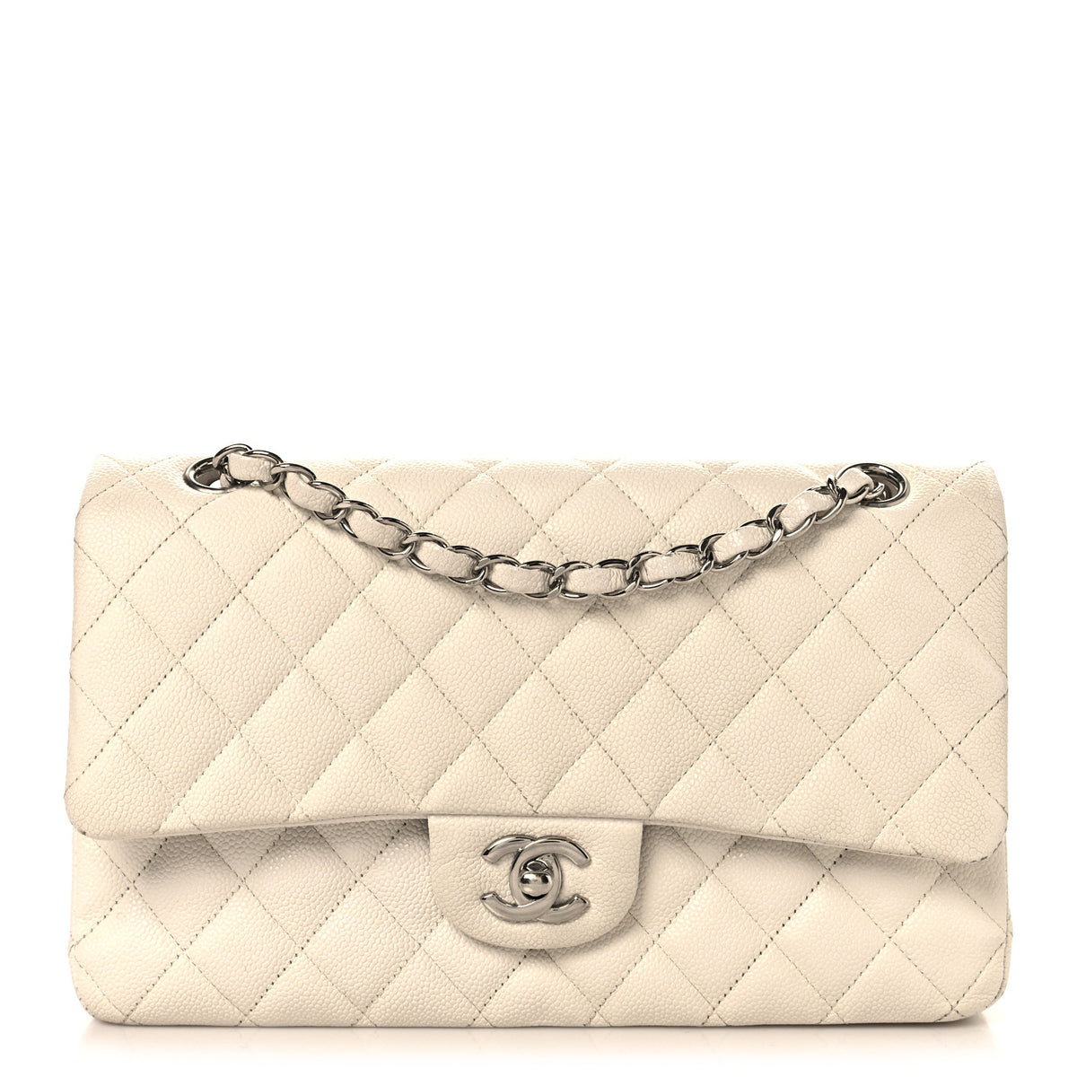 Caviar Quilted Medium Double Flap White