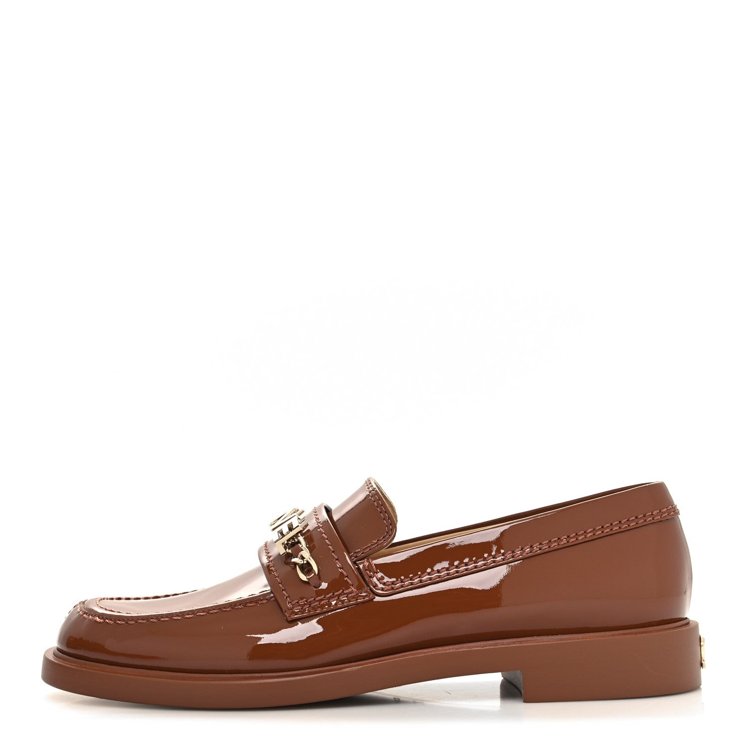 Chanel Shiny Calfskin Logo Loafers 38.5 Brown 1 of 8