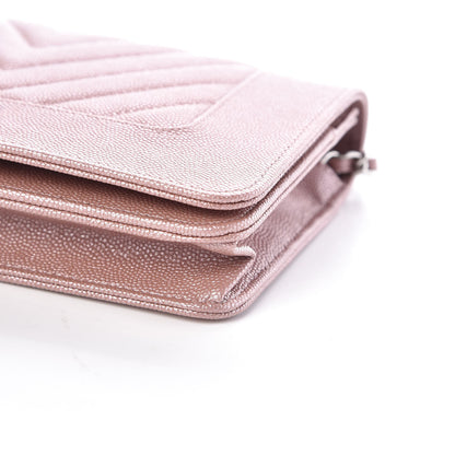 Chanel Metallic Caviar Chevron Quilted Vintage Mademoiselle Wallet On Chain WOC Pink 6 of 11
