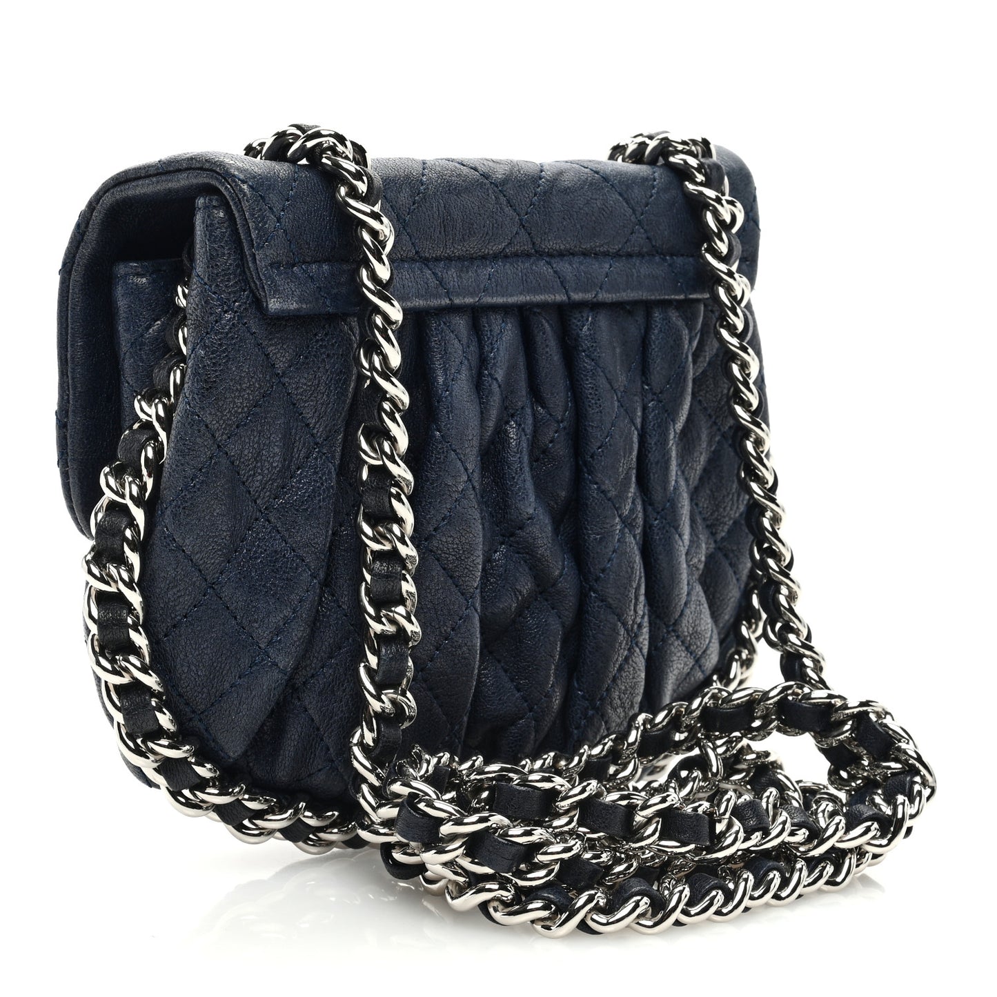 Washed Lambskin Mini Chain Around Messenger Navy Blue