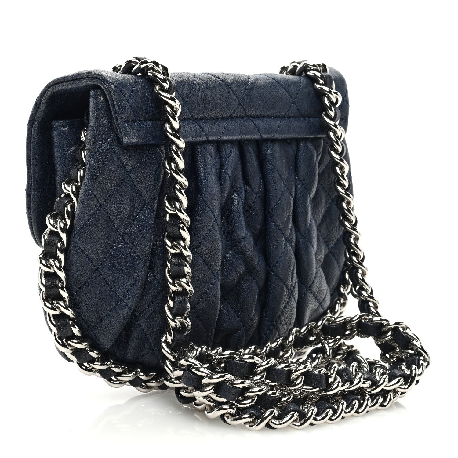 Chanel Washed Lambskin Mini Chain Around Messenger Navy Blue 3 of 9