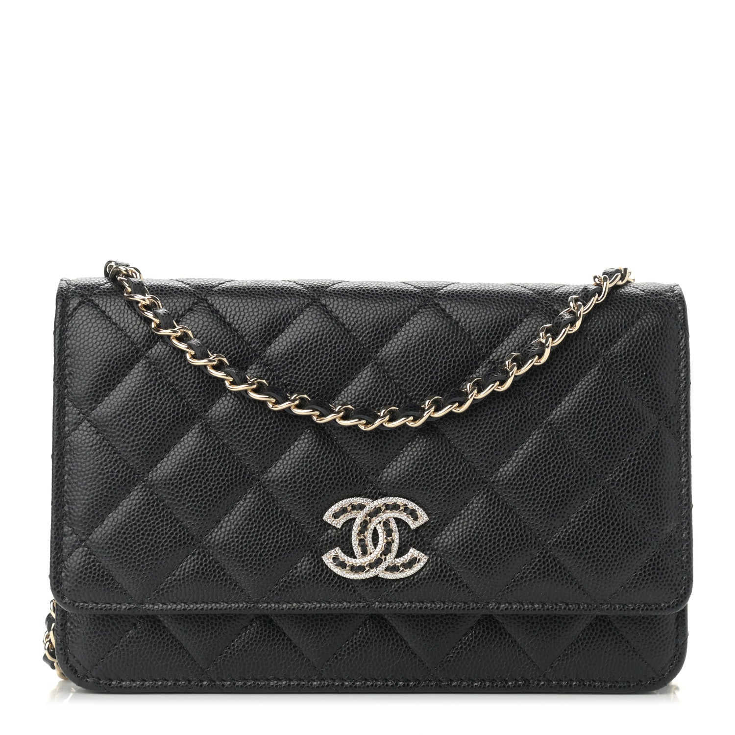 Chanel Caviar Quilted Crystal CC Wallet On Chain WOC Black 1 of 13