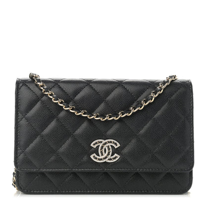 Chanel Caviar Quilted Crystal CC Wallet On Chain WOC Black 1 of 13