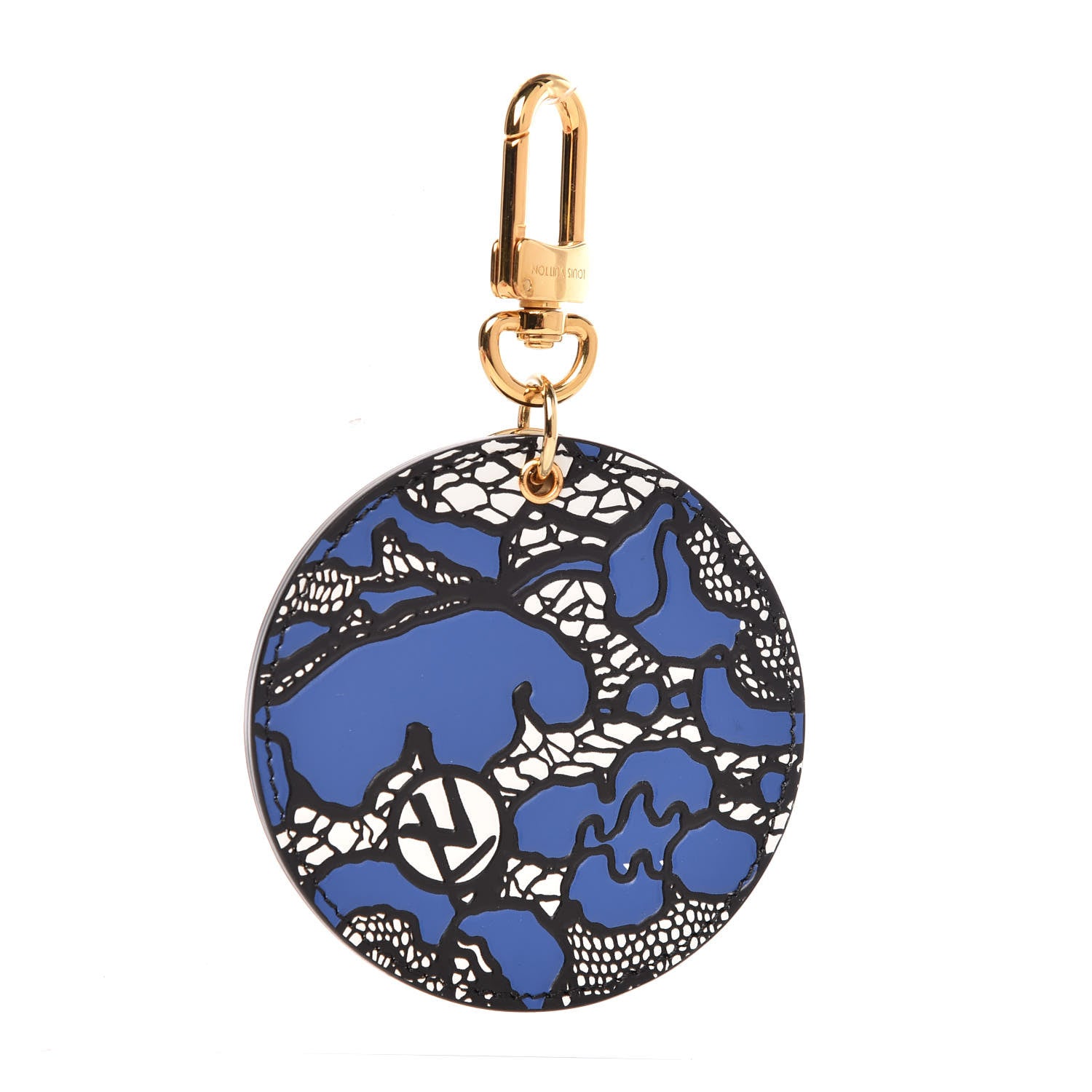 Louis Vuitton Calfskin Lace Flower Inlay Bag Charm Key Holder Navy Black 1 of 4