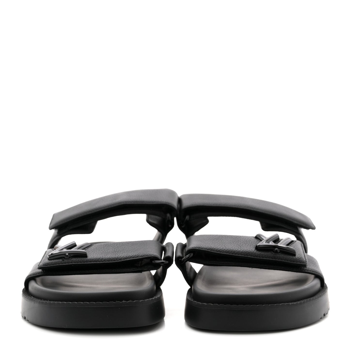 Grained Calfskin Sunset Comfort Flat Sandals 41 Black
