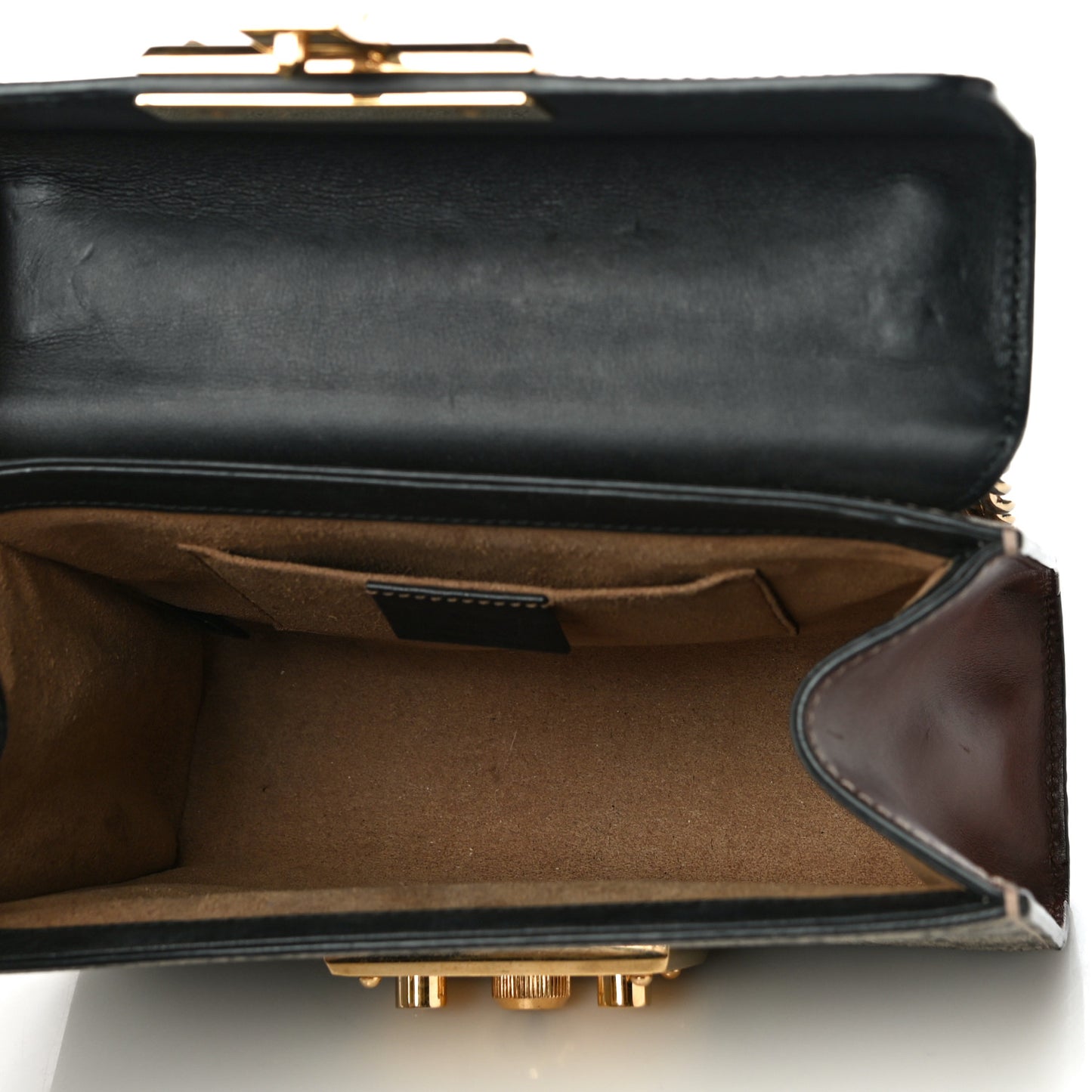 GG Supreme Monogram Calfskin Small Padlock Shoulder Bag Beige Black Cuir